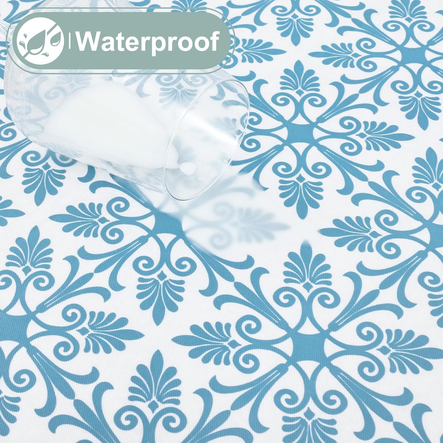 Rectangle Vinyl Table Cloth, Elastic Fitted Flannel Backed Tablecloth, 100% Waterproof Plastic Table Cover Fits 6 Foot Folding Tables for Picnic, Camping, Outdoor (Aqua, 30" X 72")