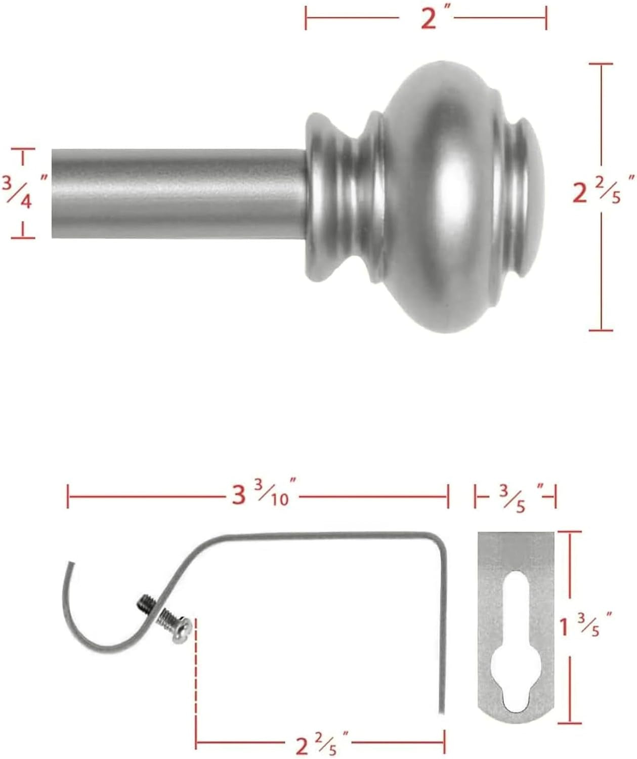Curtain Rods for Windows 16.2 to 28.2 Inches 3/4 Inch Diameter Adjustable Decorative Telescoping Curtain Rod with Brackets Heavy Duty Splicing Window Rods with Classic Finials, Nickel