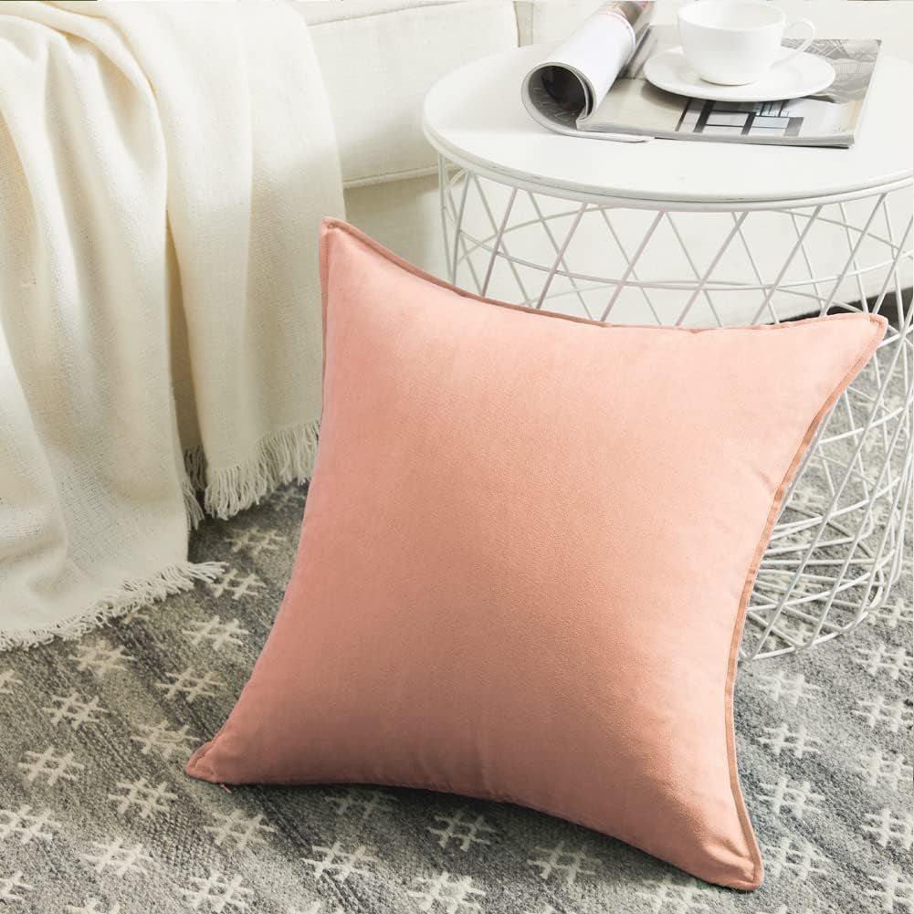 2 Packs Premium Faux Suede Decorative Throw Pillow Covers, Super Soft Square Pillow Case,Solid Cushion Cover for Couch/Sofa/Bedroom (16"X 16",Set of 2, Peach)
