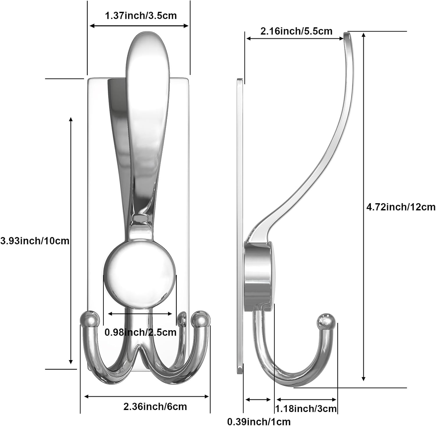 2 Pack Stainless Steel Heavy Duty Coat Hooks, Multifunctional Practical Hooks for Hanging Bathrobes, Coats, Towels, Backpacks, Hats & Kitchen Utensils, Modern Home Organization, Bright Surface