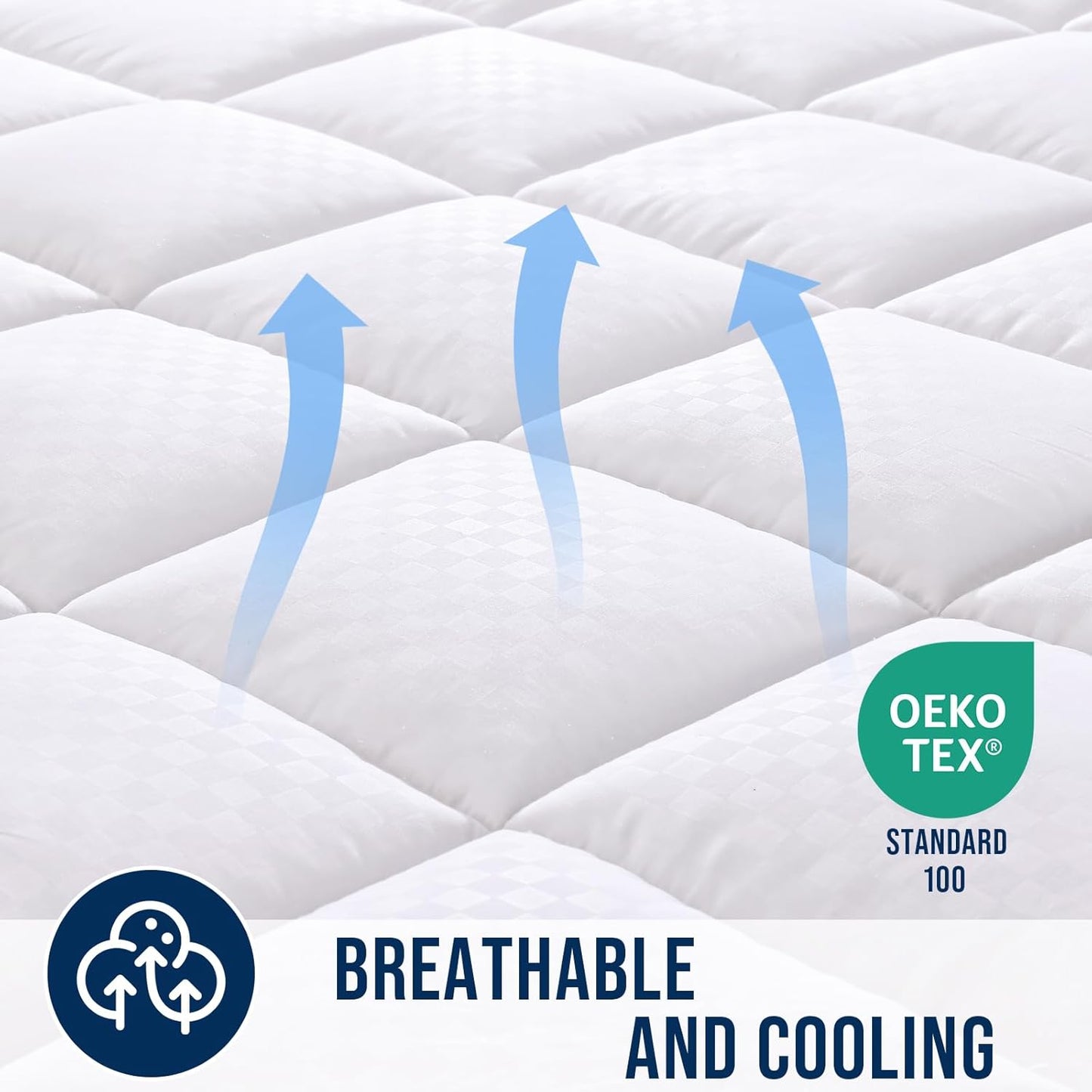 Queen Quilted Fitted Mattress Pad, Elastic Fitted Mattress Topper, Cooling Soft Mattress Cover Stretches up to 21 Inches Deep, Machine Washable Mattress Protector (60X80 Inch, White)
