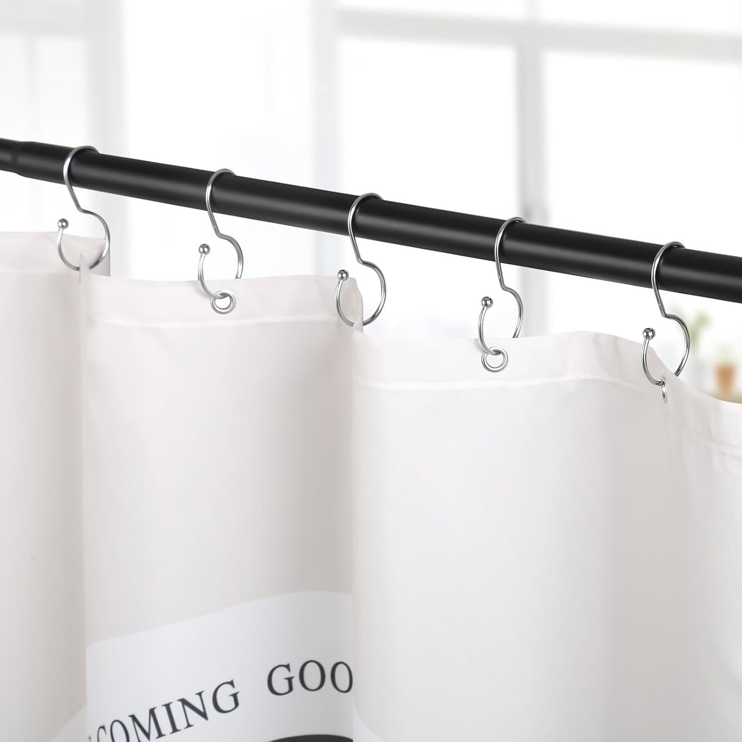 24 Pack Shower Curtain Hooks, Anti-Fall S-Shaped Shower Curtain Ring, Decorative Silver Shower Curtain Hooks Rings Rust Proof Shower Rings for Curtain, Shower Hooks for Shower Curtain, Chrome