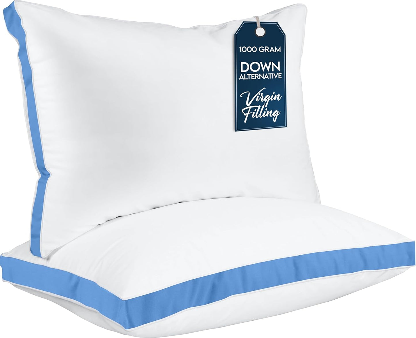 Bed Pillows for Sleeping Queen Size (Blue), Set of 2, Cooling Hotel Quality, Gusseted Pillow for Back, Stomach or Side Sleepers