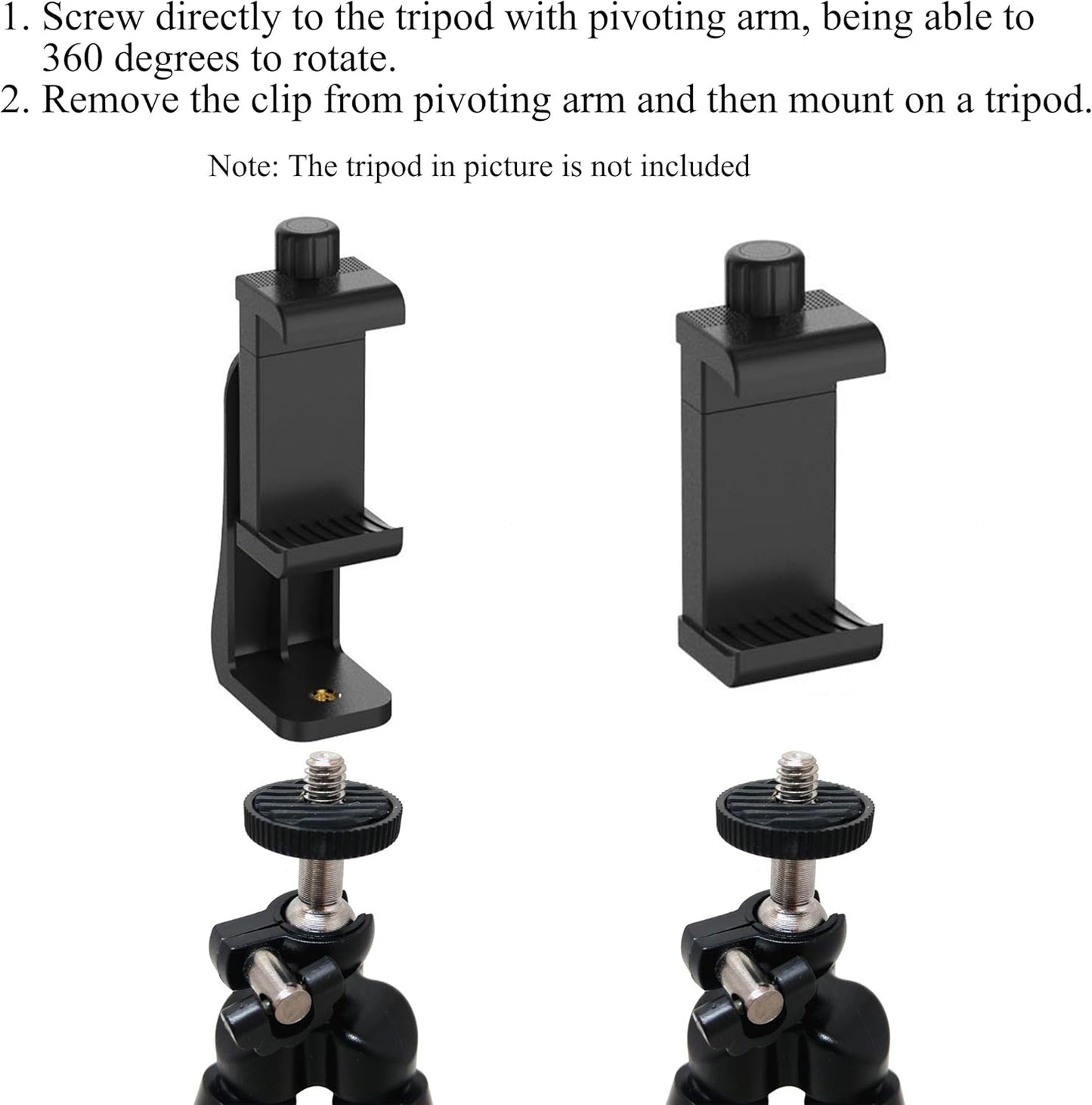 Phone Holder/Vertical and Horizontal Tripod Mount Adapter Rotatable Bracket with 1/4 Inch Screw, Adjustable Clip for Iphone, Android Cell Phone, Selfie Stick, Camera Stand