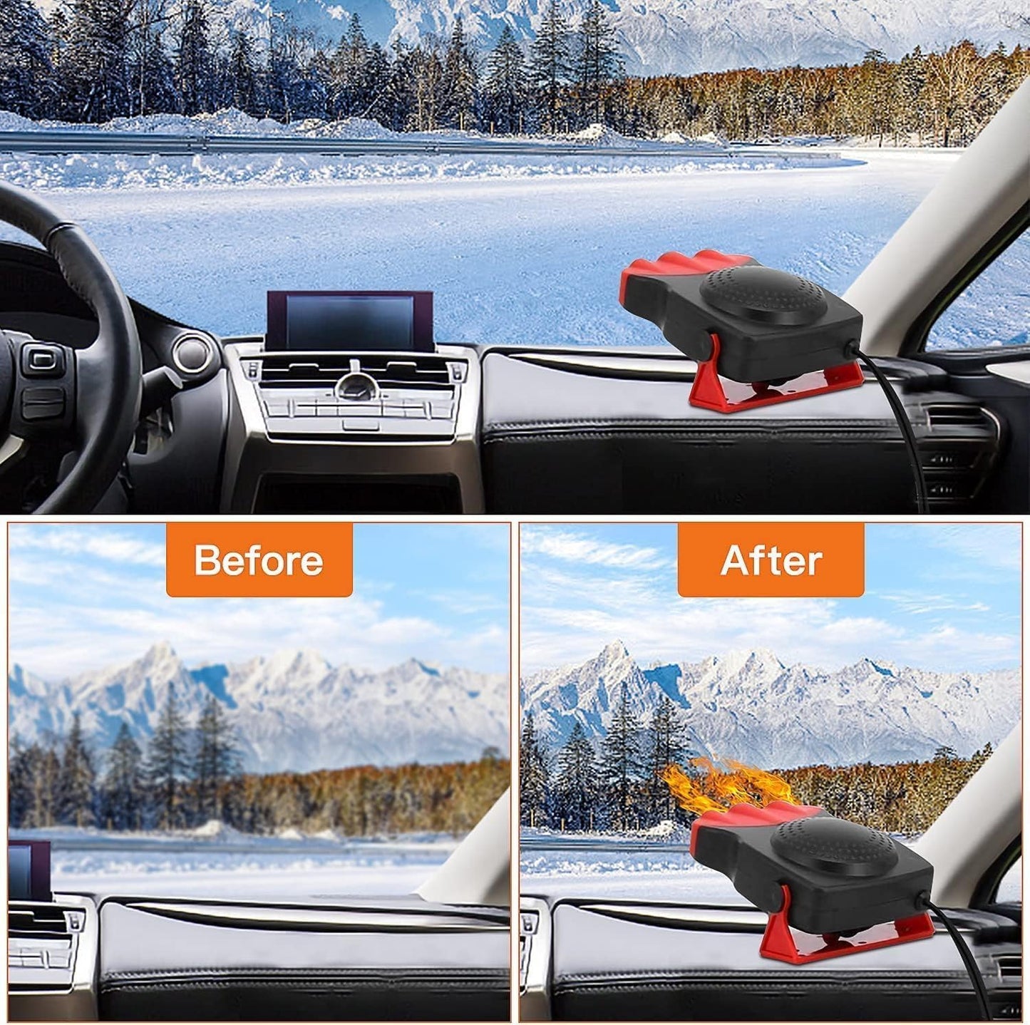 Car Heater 12V, 2 In1 Fast Heating or Cooling Fan, Fast Heating Defrost Defogger Plug in Cigarette Lighter,150W Automobile Windscreen Fan for All Cars Portable Electronic Auto Heater