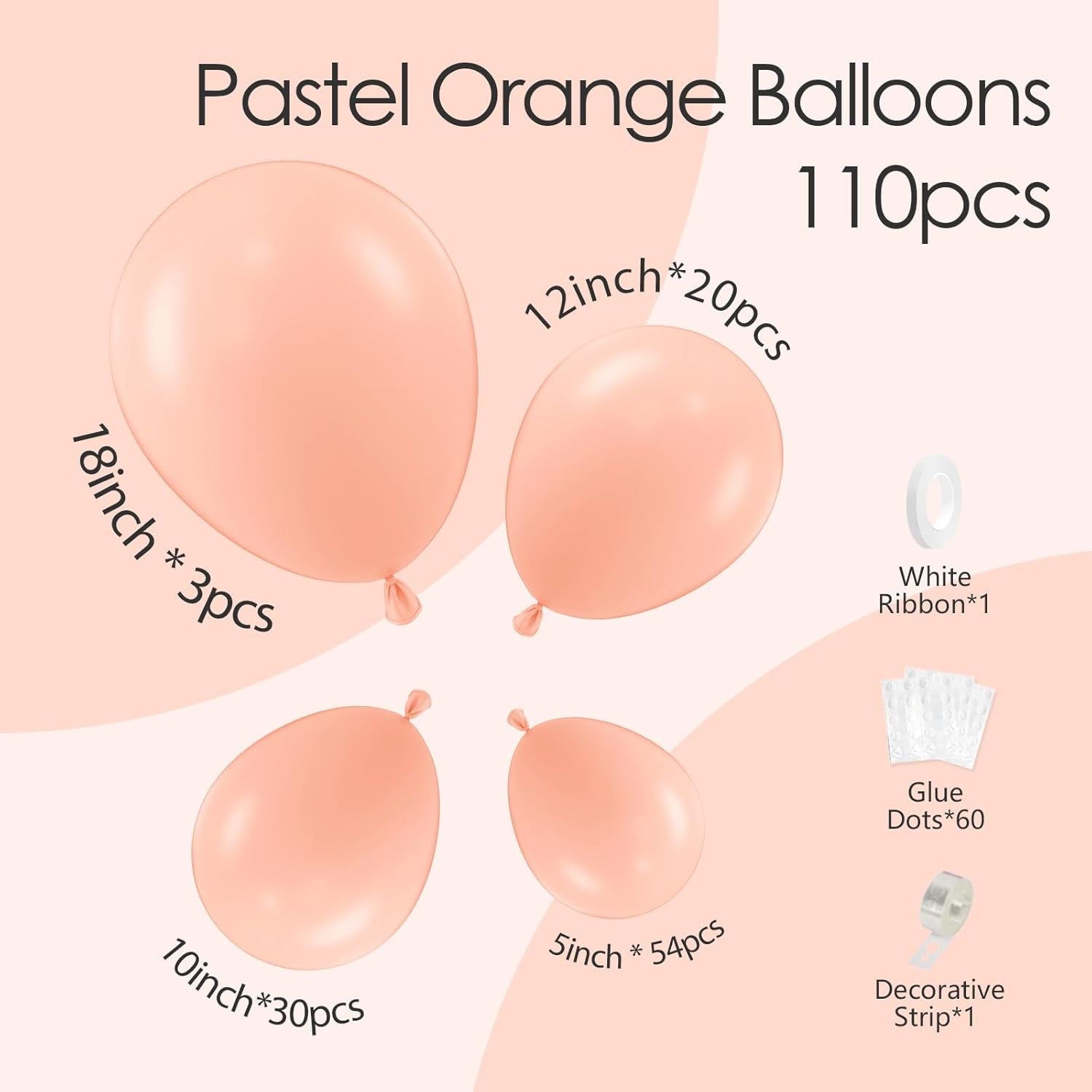 110Pcs Peach Balloons, 18 12 10 5 Inch Pastel Orange Balloons Different Sizes Peach Balloon Arch for Baby Shower Bridal Wedding Mothers Day Birthday Party Decorations