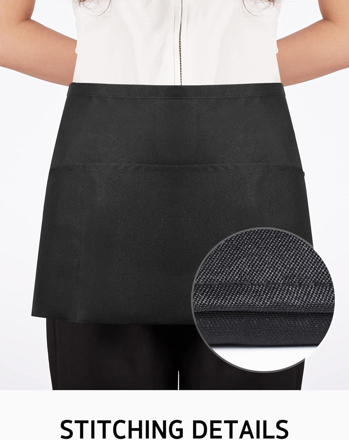 1 Pack Server Aprons with 3 Pockets, Waterdrop Resistant Waitress Waiter Waist Apron, 11.5-Inch Black