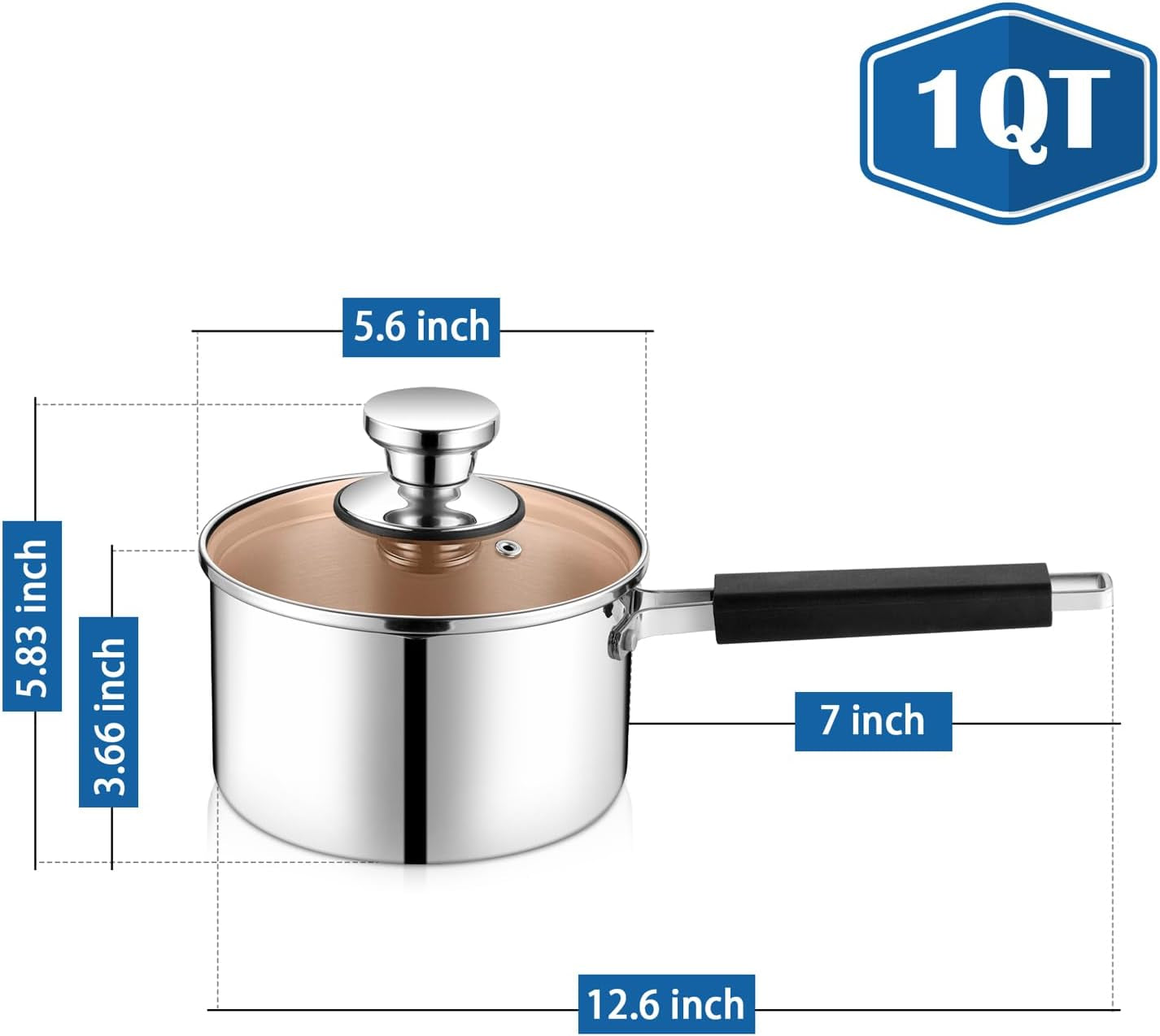 1 Qt Sauce Pan with Lid, Small Stainless Steel Sauce Pan, Tri-Ply Milk Induction Saucepan for Cooking Boiling Stewing, Heat-Proof Handle & Visible Lid, Dishwasher Safe