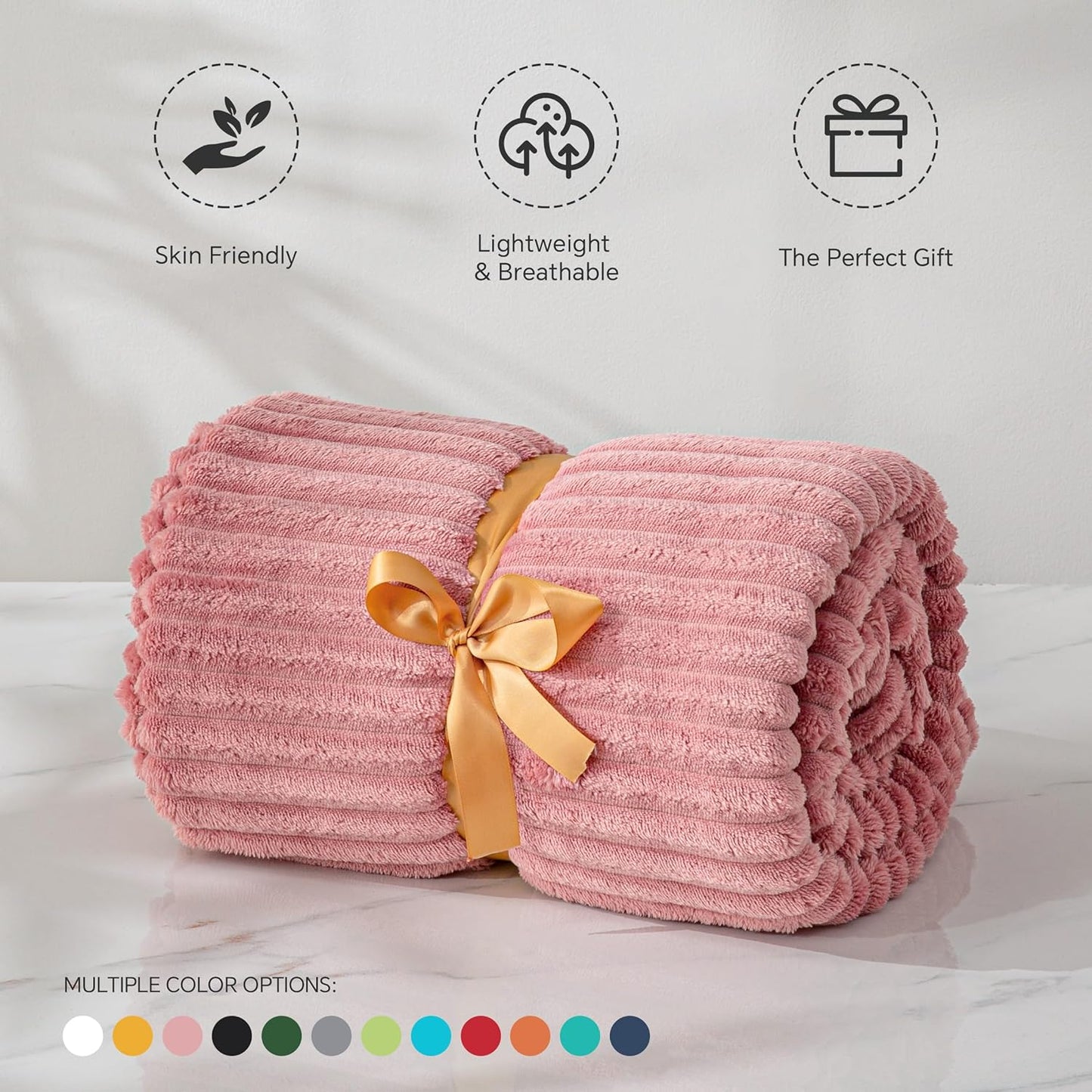 Fleece Throw Blanket for Couch – 3D Ribbed Jacquard Soft and Warm Decorative Fuzzy Blanket – Cozy, Fluffy, Plush Lightweight Pink Throw Blankets for Bed, Sofa, 50X60 Inches