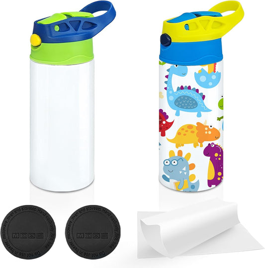 Sublimation Sippy Cup,12Oz Stainless Steel Toddler Water Bottle,Double Wall Vacuum Insulated Sippy Tumbler with Handle Spill Proof and Shrink Films,Children Thermos