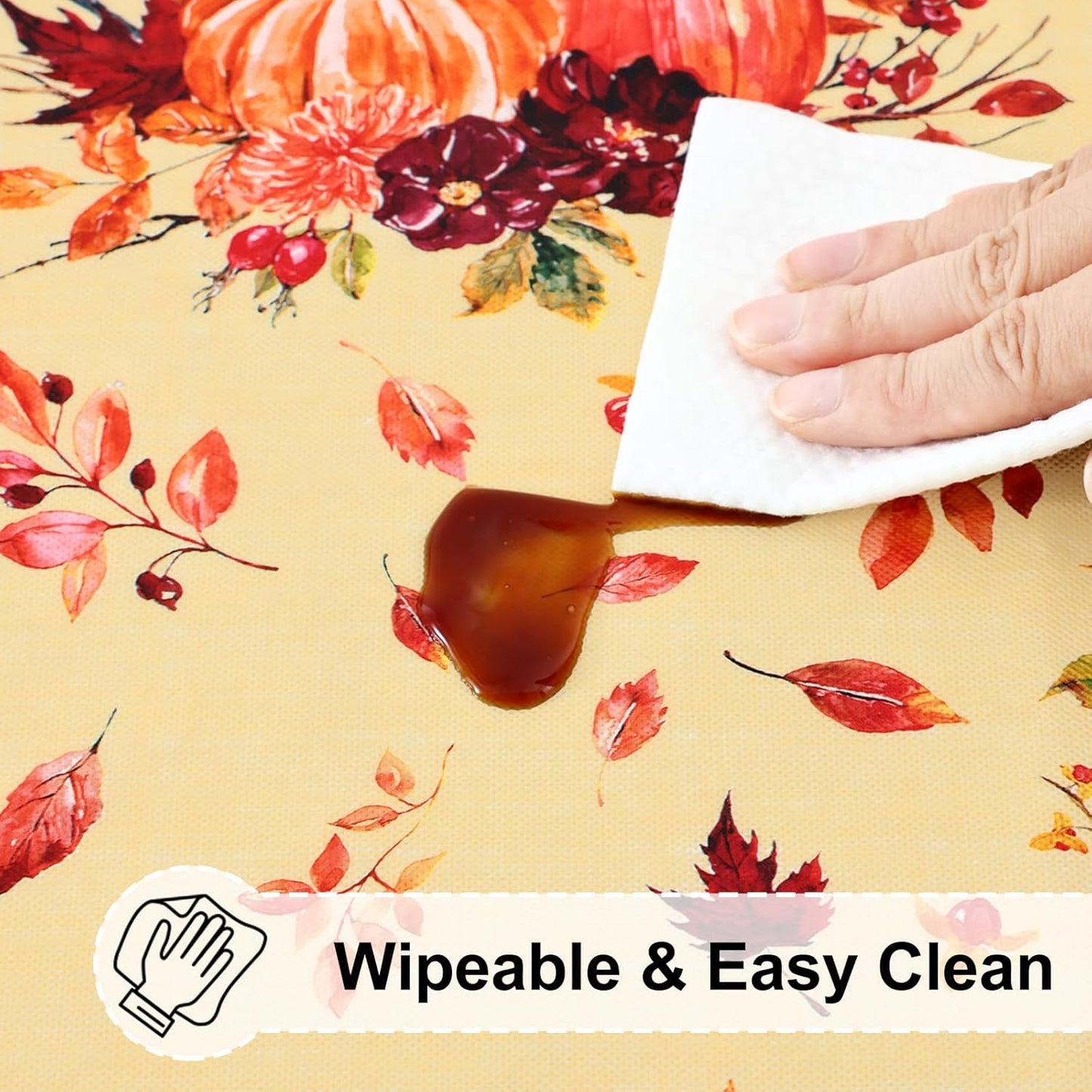 round Fitted Tablecloth with Elastic Edge, 100% Waterproof Oil Proof Plastic Table Cover, Vinyl Flannel Backed Tablecloth Fits 36"-44" round Tables for Fall, Thanksgiving, Pumpkin Truck