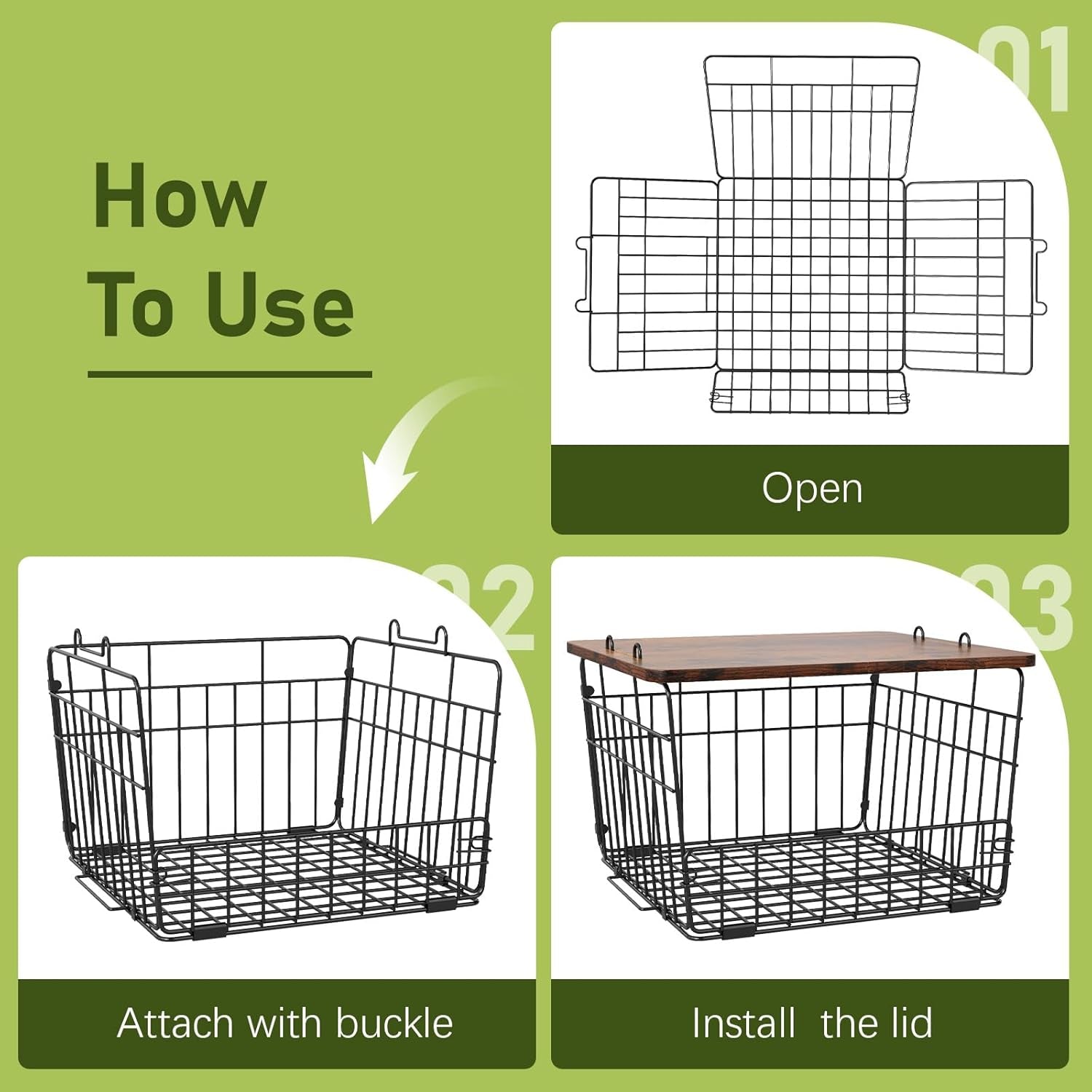 2 Pack Stackable Wire Basket with Wood Top,Pantry Organizer and Storage,Potato Basket Onion Storage for Kitchen Counter,Spice Organizer for Cabinet