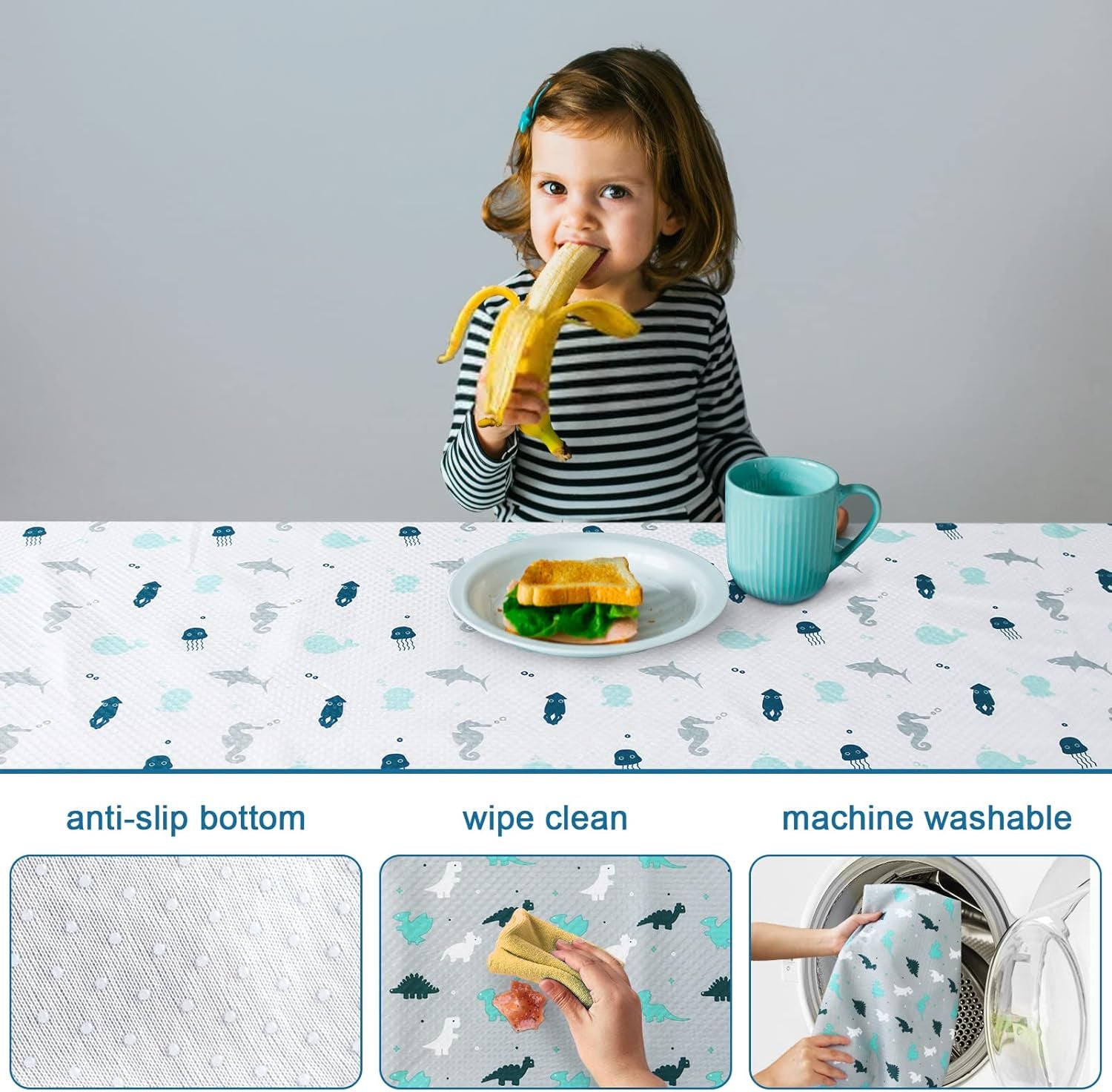 Splat Mat 2 Pack for under High Chair & Arts & Eating Mess, Waterproof Baby Playtime Anti-Slip High Chair Mat for Floor or Table, Reusable & Portable Splash Mat for under High Chair, 46" X 42" Gray