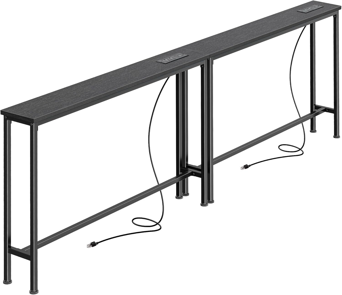 5.9-Inch Narrow Console Table Set with Outlet, 78-Inch Total Length, Behind Couch and Long Entryway Tables with Charging Station for Living Room and Hallway, Black