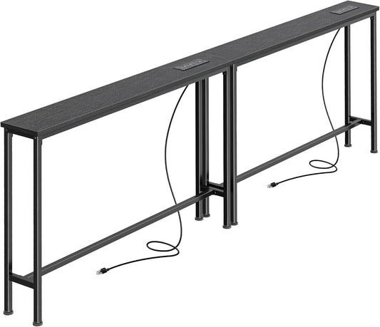 5.9-Inch Narrow Console Table Set with Outlet, 78-Inch Total Length, Behind Couch and Long Entryway Tables with Charging Station for Living Room and Hallway, Black