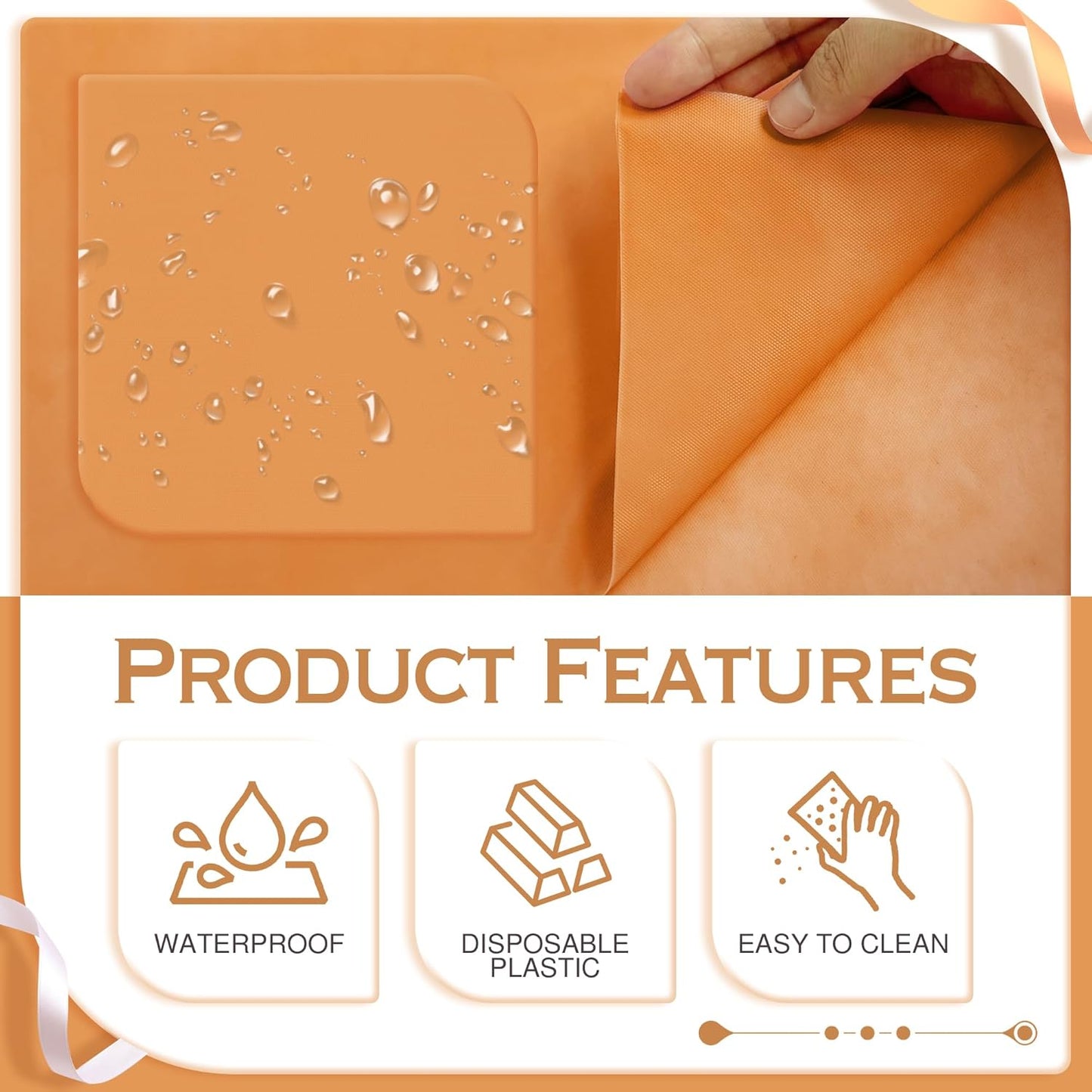 Set of 4 Orange Rectangular Tablecloths, 54x72 Inches, Waterproof and Spillproof Disposable Plastic Covers for Dining, Buffets, Picnics, and Outdoor Events