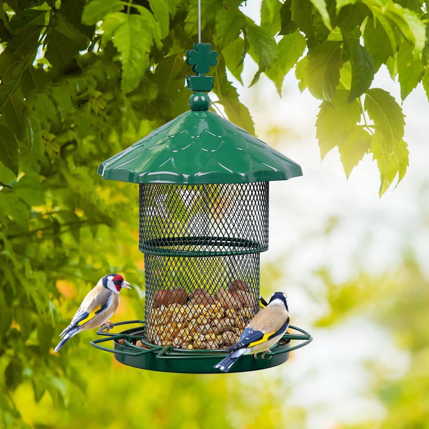 Metal Bird Feeder Tube Hanging Bird Seed Feeder Squirrel Proof Birds Feeder for outside Decoration, Large Capacity Feeder for Outdoor Garden,Green