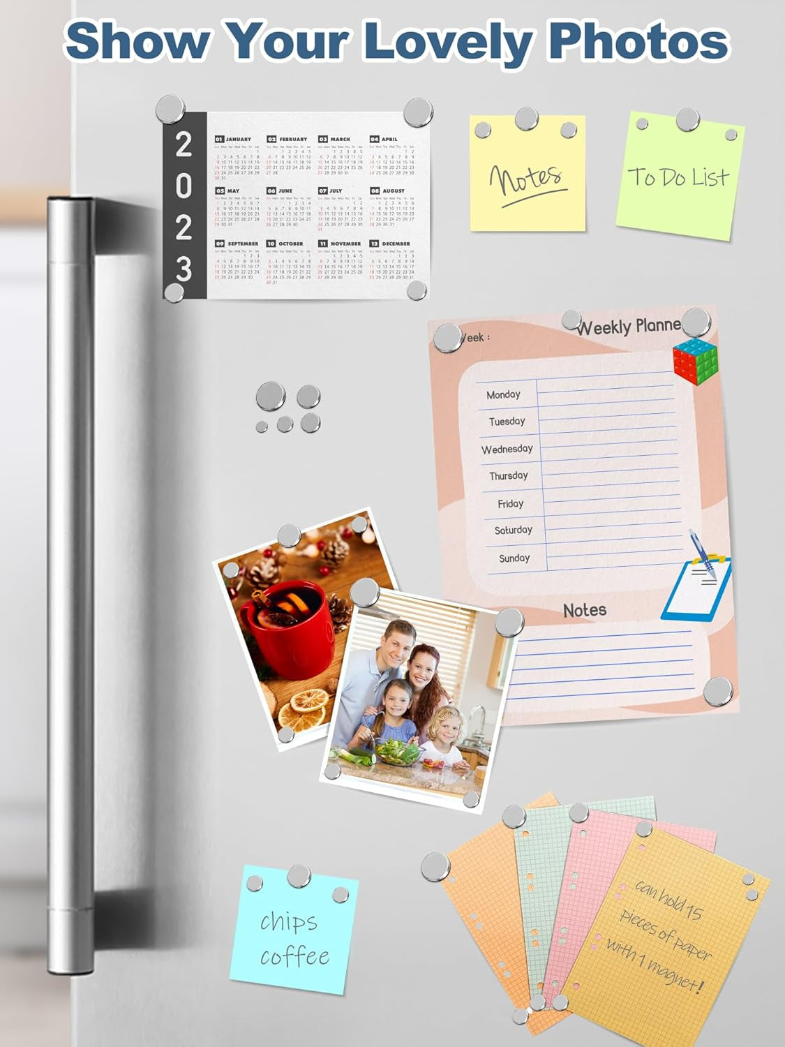 50 Pcs Rare Earth Magnets, 5-Size Small round Fridge Magnets, Multi-Use Premium Office Magnet for Fridge, Office, Whiteboard, Crafts, DIY Hobbies, Kitchen, Science(Silver)