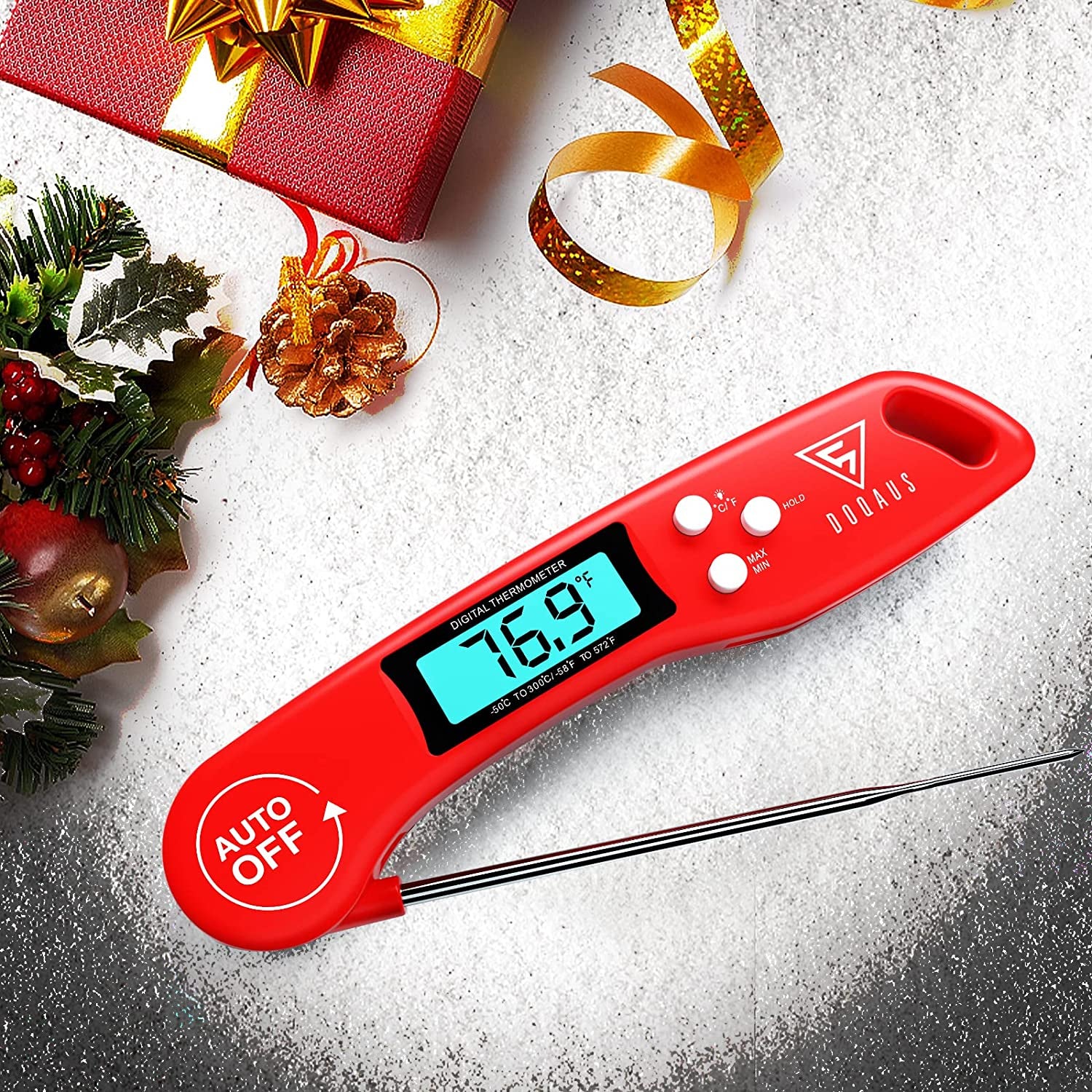 Digital Meat Thermometer, Instant Read Food Thermometers for Cooking, Kitchen Probe with Backlit & Reversible Display, Wide Temperature Range for Turkey, Grill, BBQ, Baking, Bread, Sourdough