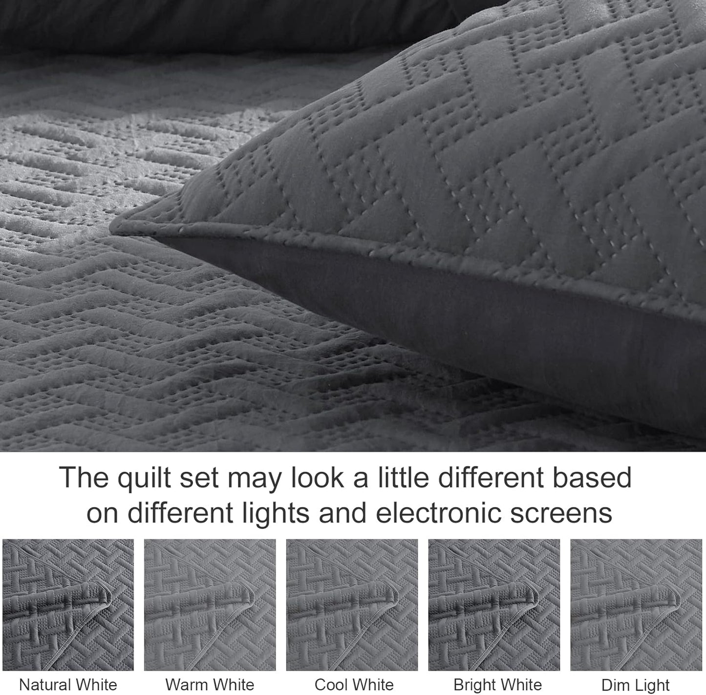 Queen/Full Size Lightweight Soft Quilt Set, 3-Piece Grey Bedspread Coverlet Bedding for All Seasons with Woven Pattern