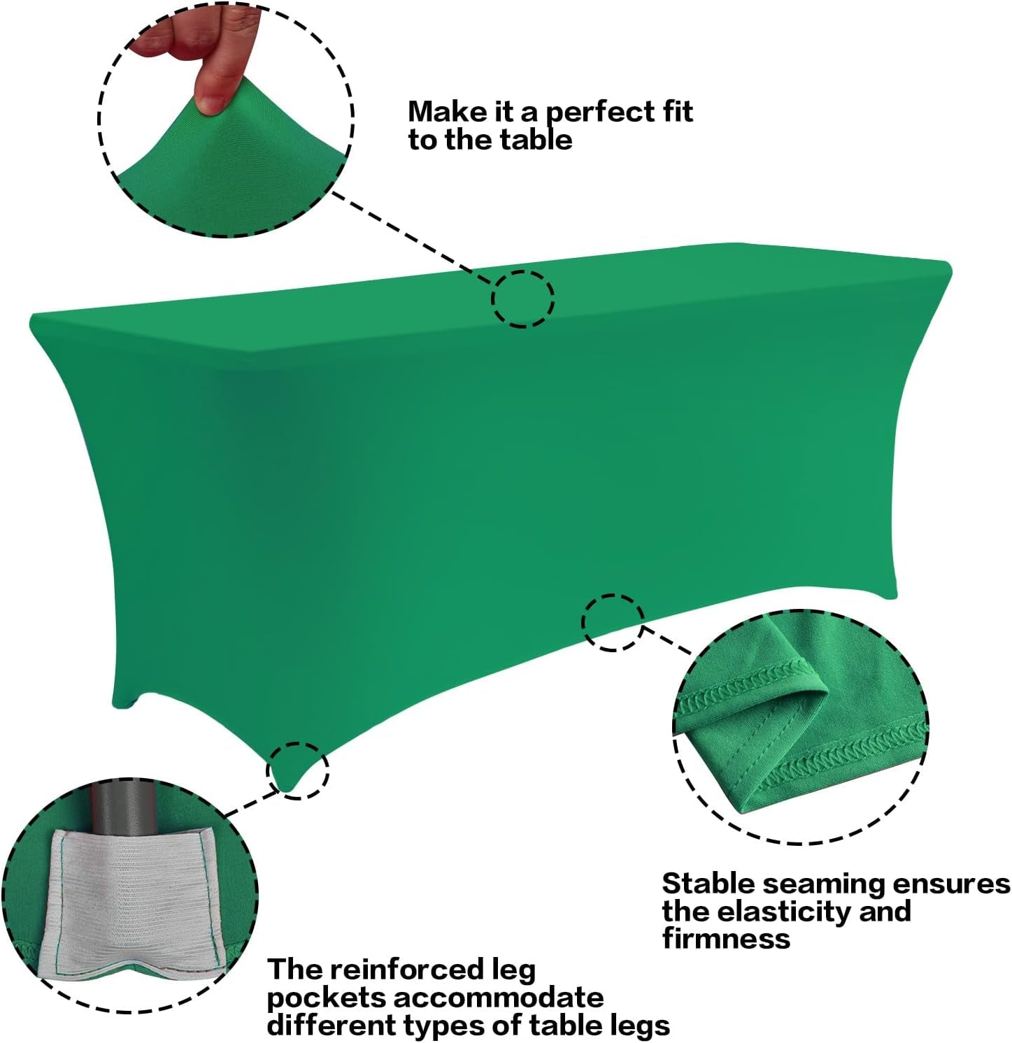 2 Pack 6FT Table Cloth for Rectangular Fitted Events Stretch Emerald Green Table Covers Washable Spandex Tablecloth Protector for Party, Wedding, Cocktail, Banquet, Festival