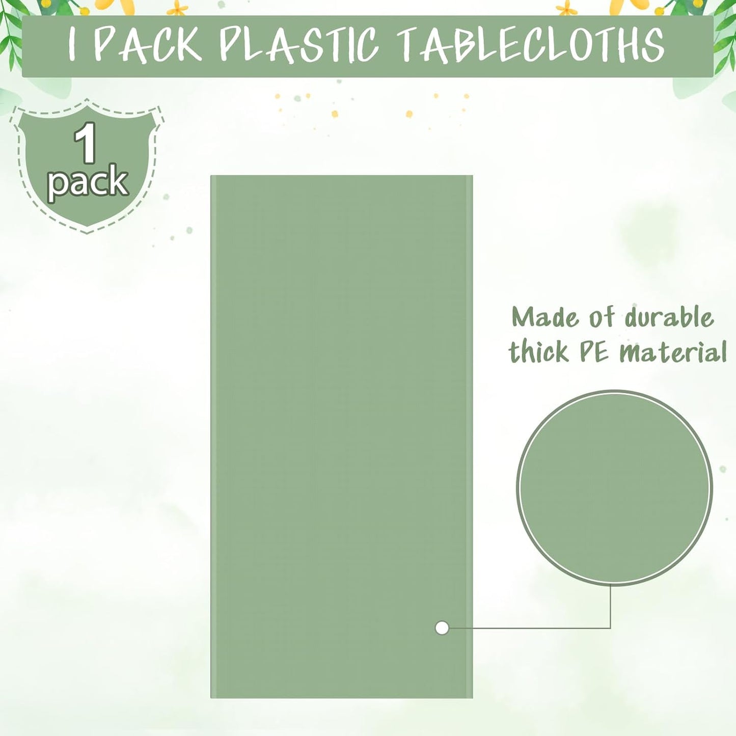 1 Pack Sage Green Plastic Tablecloths for Rectangle Tables, Light Green Disposable Tablecloth, Waterproof Sage Green Table Cover for Birthday Bridal Wedding Baby Shower Party Decorations, 54 X 108Inch