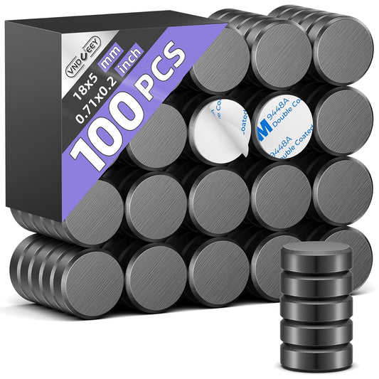 100-Piece Set of Adhesive-Backed Ceramic Magnets, 0.7 x 0.2 Inch Round Magnets for Crafts, Refrigerators, DIY Projects, Science Experiments, and Notice Boards (Black)