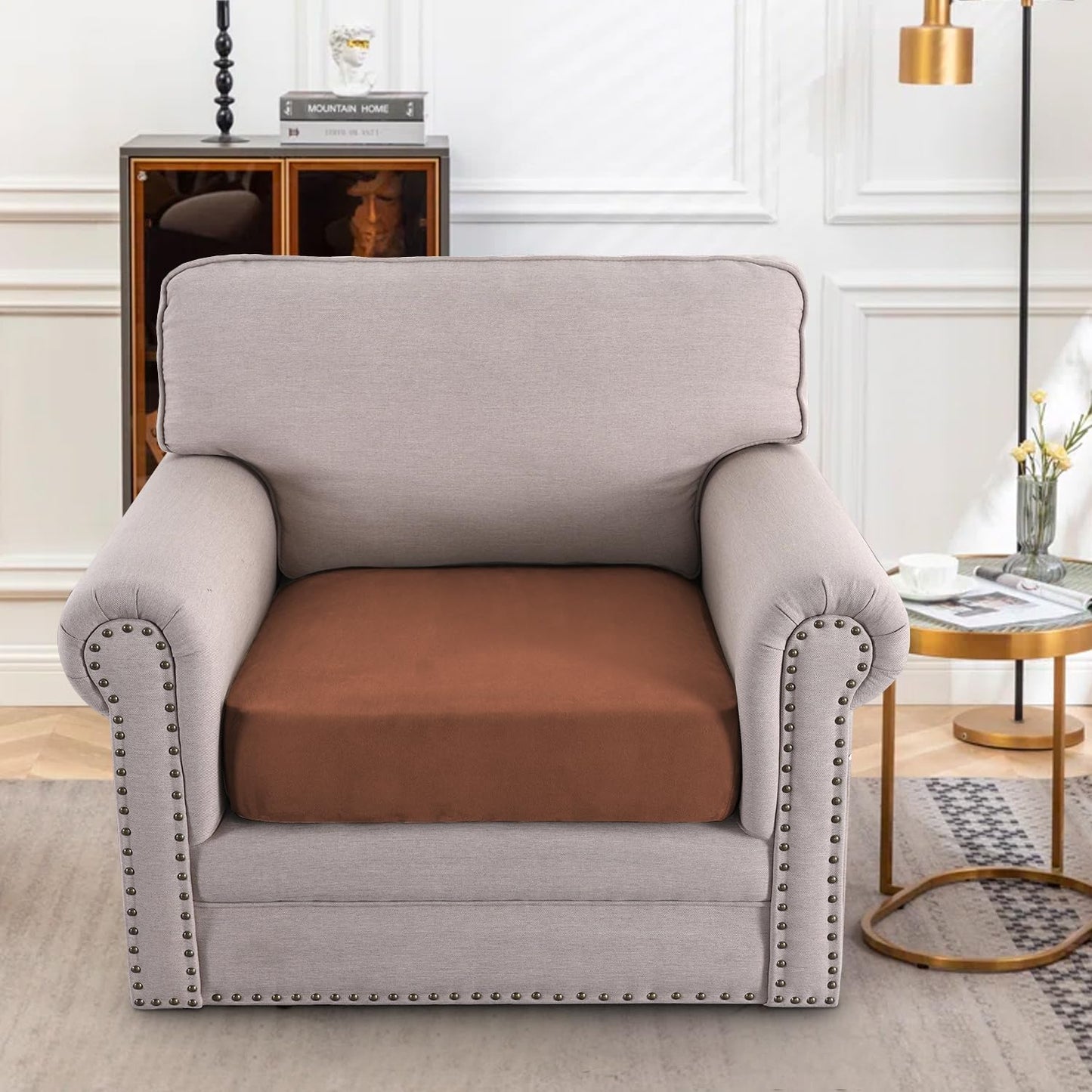 Suede Arm Chair Covers Stretch Couch Cushion Covers Thick Soft Chair Covers Armchair Couch Cover for Sectional Sofa Covers for Pets Washable(1 Piece Chair Cover, Vintage Clay)
