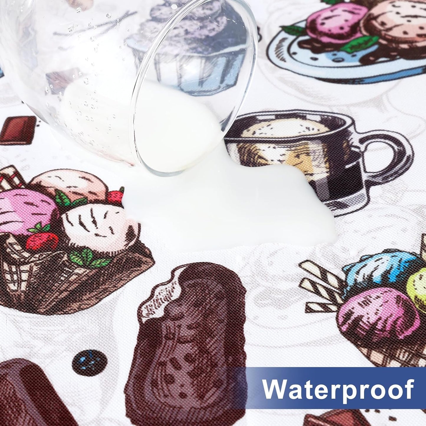 Rectangle Printed Fabric Tablecloth, Elastic Fitted Table Cloth for 6 Foot Table, Washable Polyester Table Cover for Outdoor, Picnic, Camping and Indoor, (Ice Cream, 30" X 72")