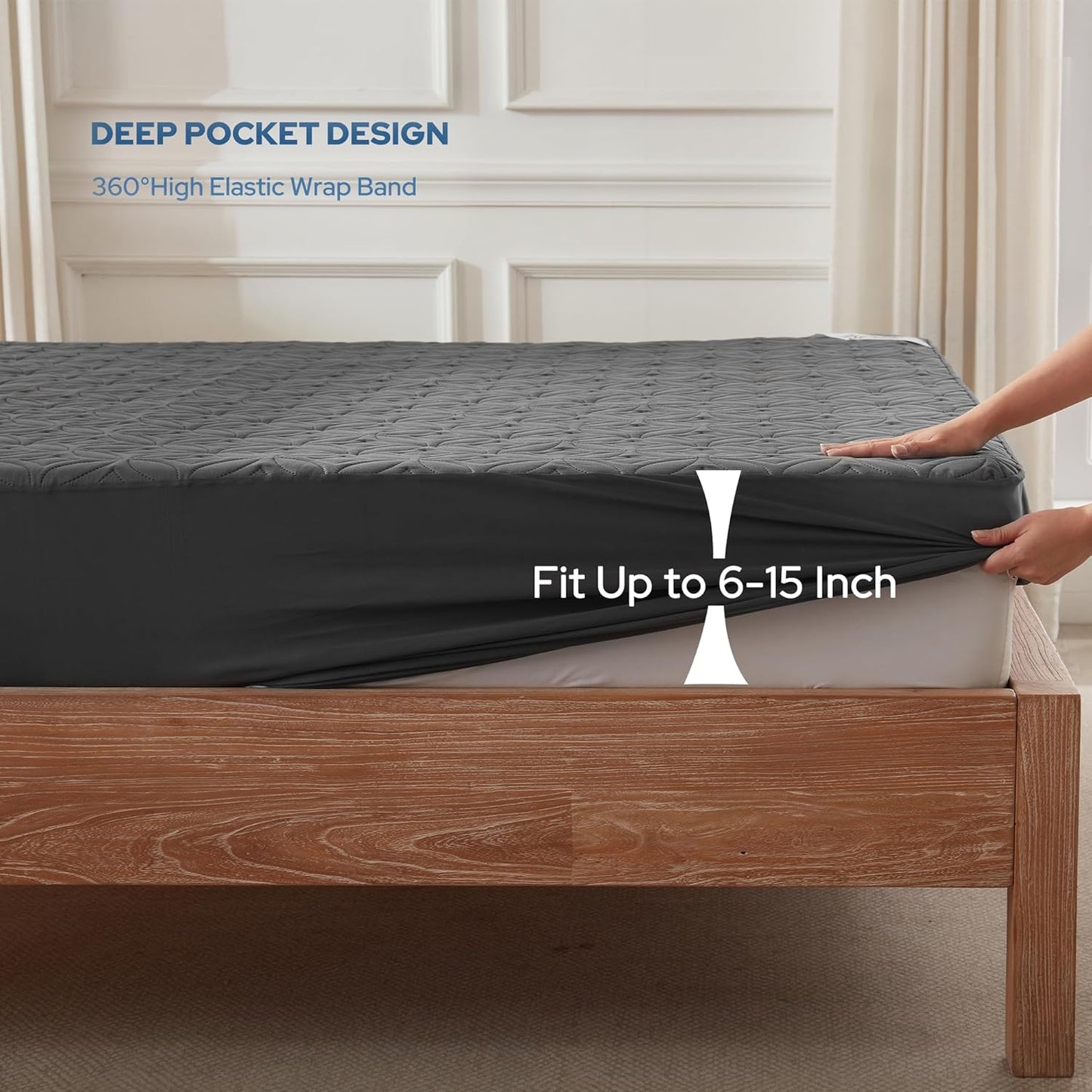 Waterproof Mattress Protector, Twin Size Mattress Pad with Deep Pocket 6"-15" Depth, Soft Breathable Dirt-Proof Single Bed Mattress Cover for Bedroom, Dorm Room (Gray)