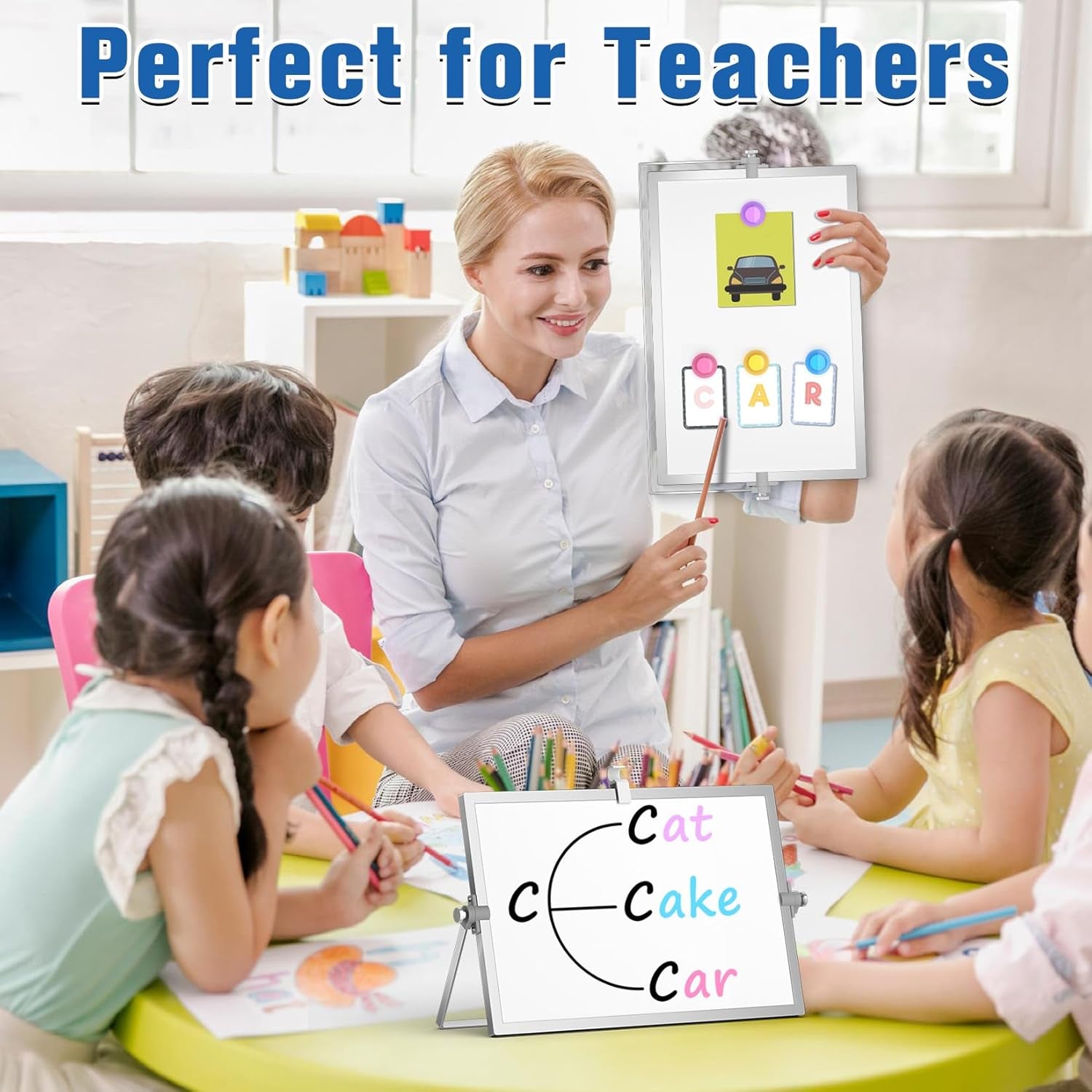 Magnetic Dry Erase White Board with Stand, 12''X8'' Double-Sided White Board for Kids, Desktop Whiteboard with Stand, Magnetic Whiteboard Portable, Dry Erase Board for Kids, Todo, Drawing