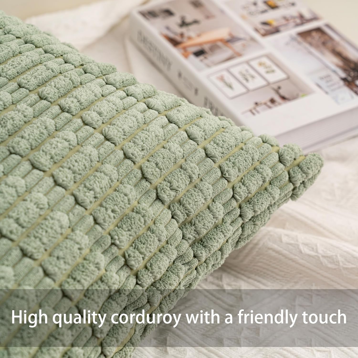 Pack of 2 Corduroy Decorative Throw Pillow Covers 18X18 Inchsoft Boho Striped Pillow Covers Modern Farmhouse Home Decor for Sofa Living Room Couch Bed(Blackish Green)