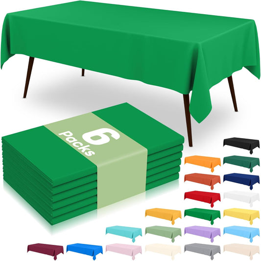 6 Packs Disposable Plastic Table Cloth, 54 X 108 Inch Waterproof Rectangle Tablecloth, Leakproof & Sturdy Decorative Table Covers for Picnic, Party and Outdoor, Green