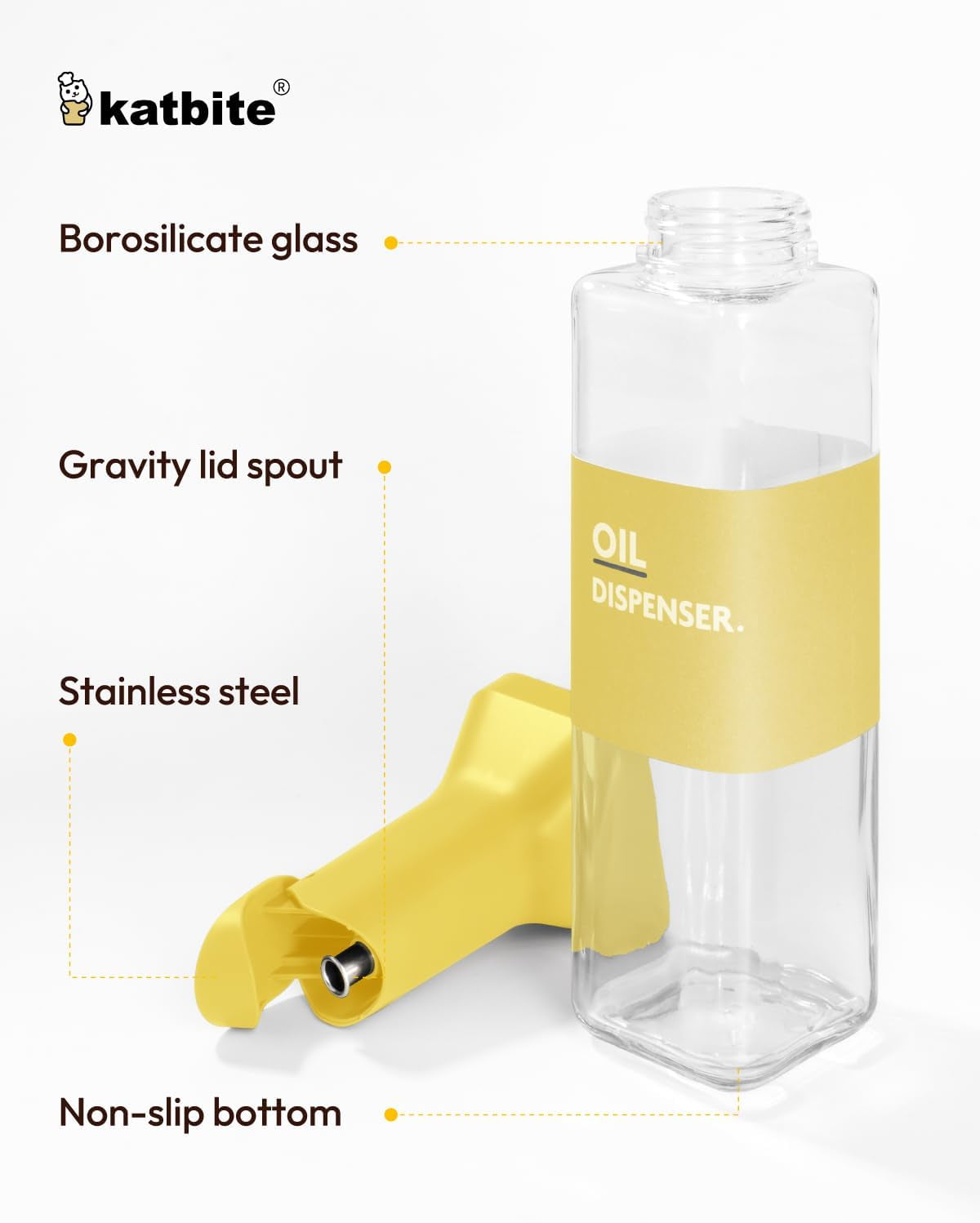 16Oz Glass Olive Oil Dispenser Bottle for Kitchen Cooking - Leakproof Kitchen Essential with Precise Pouring Spout for Salad, Air Fryer, BBQ, Non-Stick Pans, Easy Refill and Use, Yellow