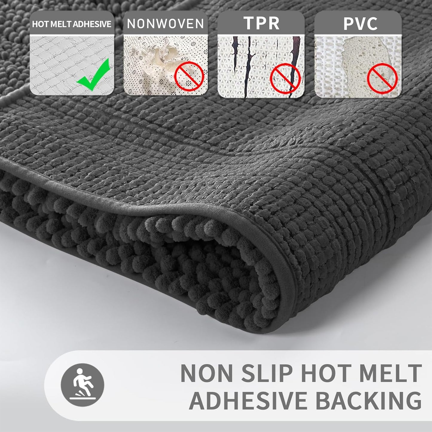 Toilet Rugs U Shaped Washable 24 X 24, Non Slip and Super Absorbent Toilet Mat, Quick Dry, Ultra Luxury Microfiber Chenille Plush Fluffy Contour Bath Rugs for Toilet Base, Dark Grey