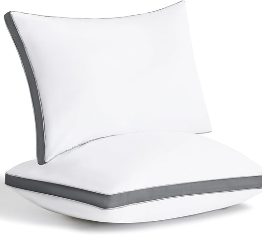 Pillows Queen Size Set of 2, Soft Supportive 3D down Alternative Bed Pillow for Sleeping 2 Pack Dark Grey, Luxury Hotel Quality Gusseted Bedding Pillow for Back, Stomach or Side Sleepers 18X28