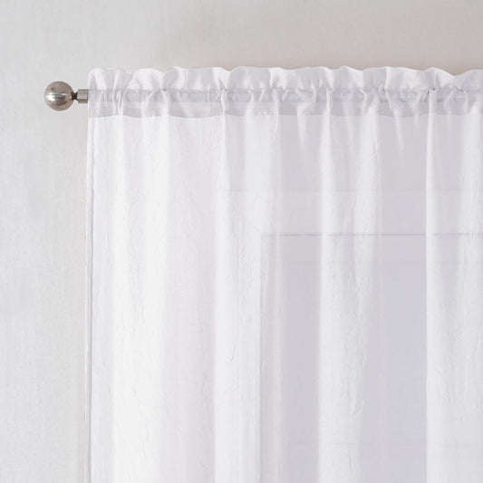 Crushed White Sheer Cafe Curtains 36 Inch Length 2 Panels, Light Filtering Crinkle Voile Bedroom Living Room Short Curtains, Each 42Wx36L Inches
