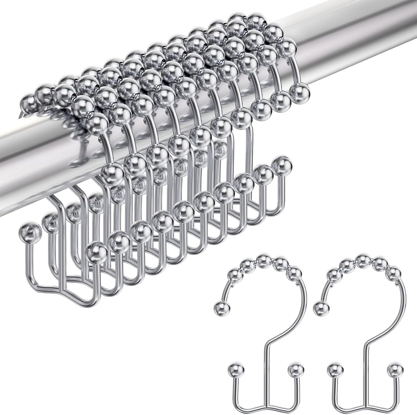Shower Curtain Hooks Rings, Rust-Resistant Stainless Steel Double Shower Curtain Hooks, Shower Hooks for Shower Curtain and Liner Bathroom, Set of 12, Chrome