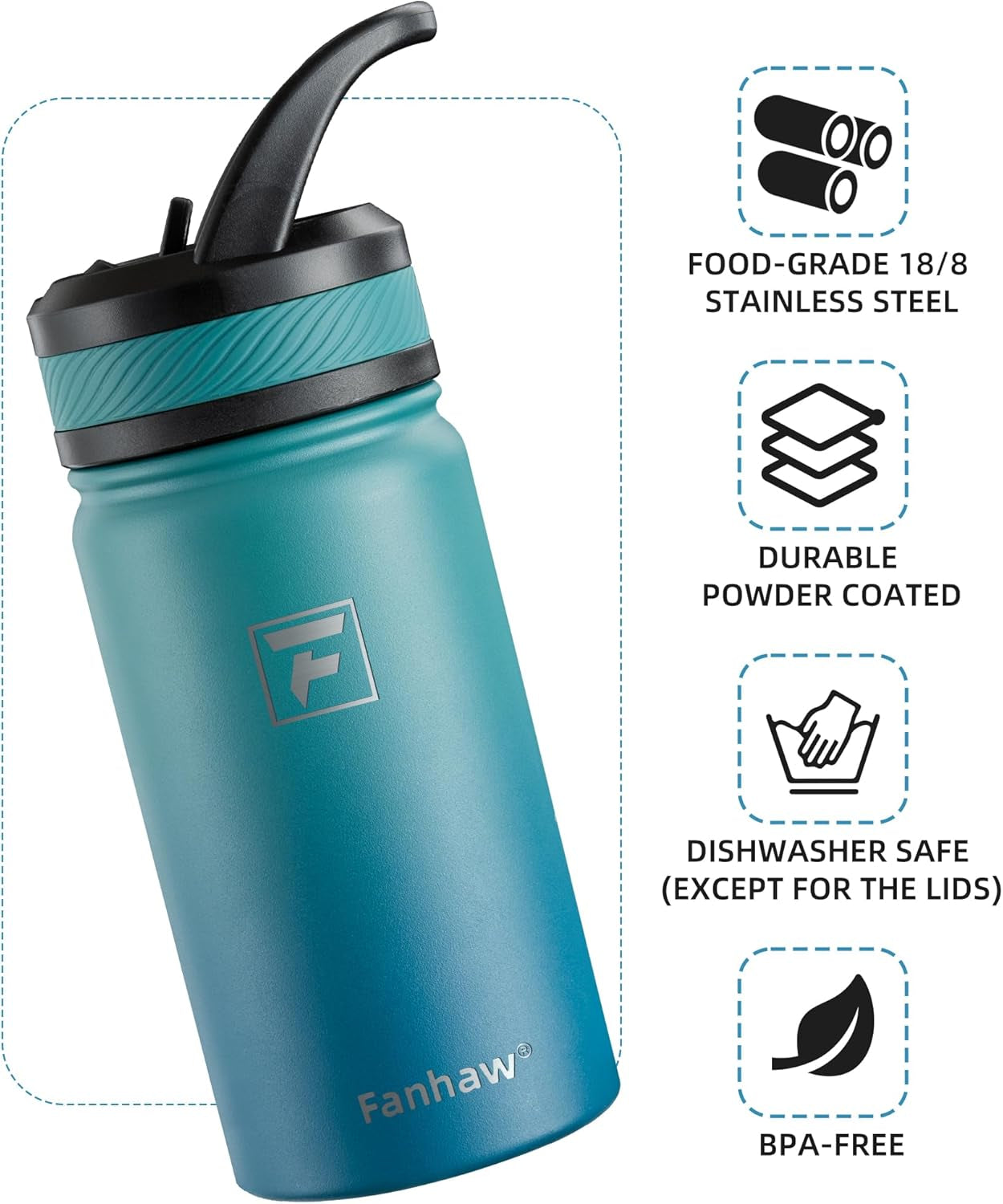 14 Oz Kids Insulated Water Bottle with Straw Lid – Stainless Steel Double Wall Vacuum, Leak-Proof, Bpa-Free Water Bottles for School Boys & Girls(Green Blue)
