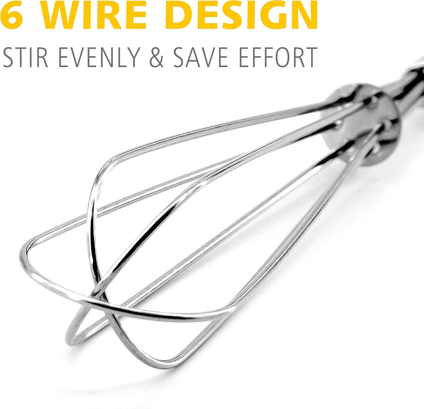 Small Wire Whisk Set of 2, Portable Stainless Steel Kitchen Tiny Whisk & Egg Beater with Thick Wire - Sturdy Mini Mixing Balloon for Cooking, Blending, Whiping, Beating and Stirring (6" + 8")