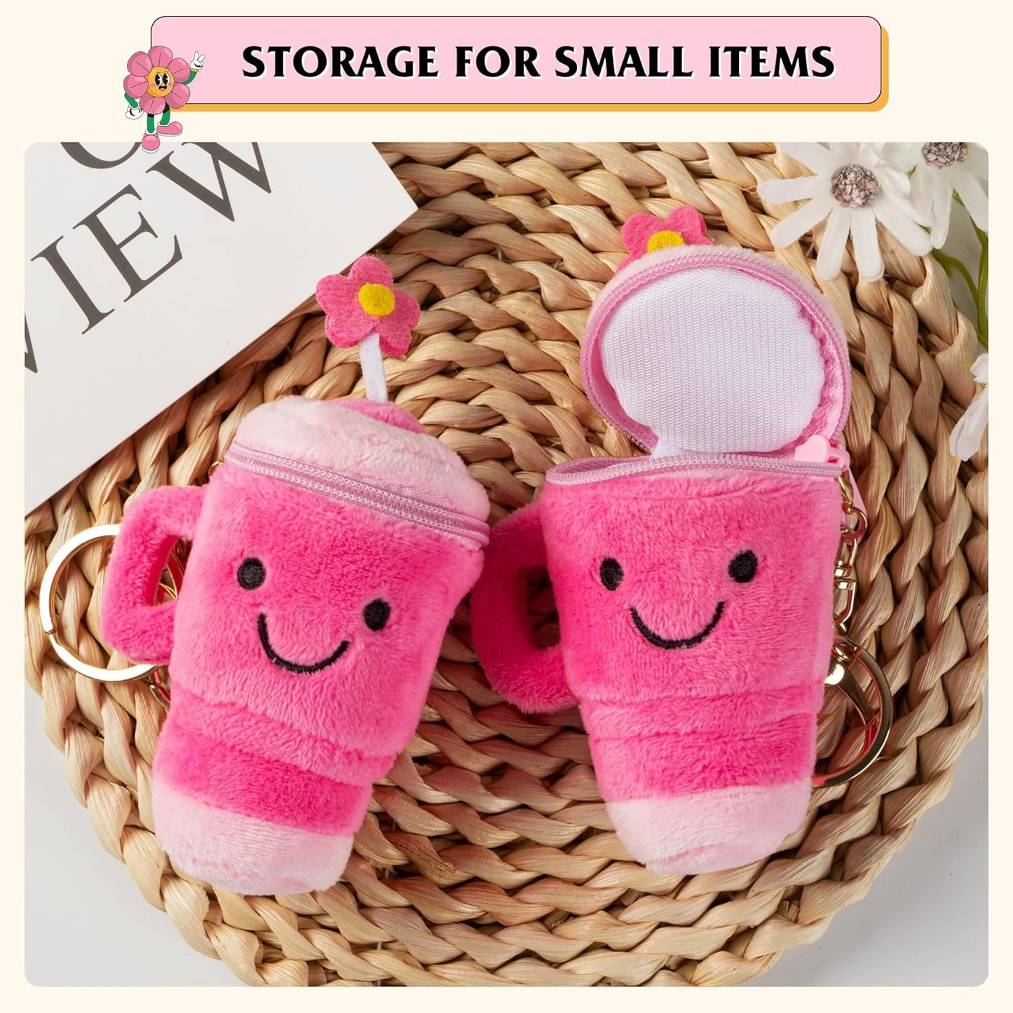 Plush Keychain Coin Purses, Chapstick Holder Key Chain Cute Kawaii Handmade Zipper Pouch, Bag Charms
