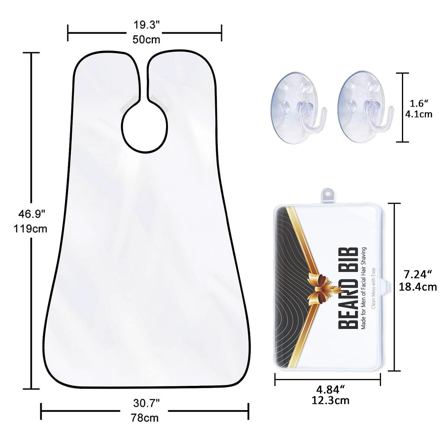 Beard Bib Beard Apron, Beard Hair Catcher for Men Shaving & Trimming Non-Stick Waterproof Beard Cape Grooming Cloth with 3 Suction Cups & a Box Birthday Gifts for Father'S Day Men Him Boyfriend(White)