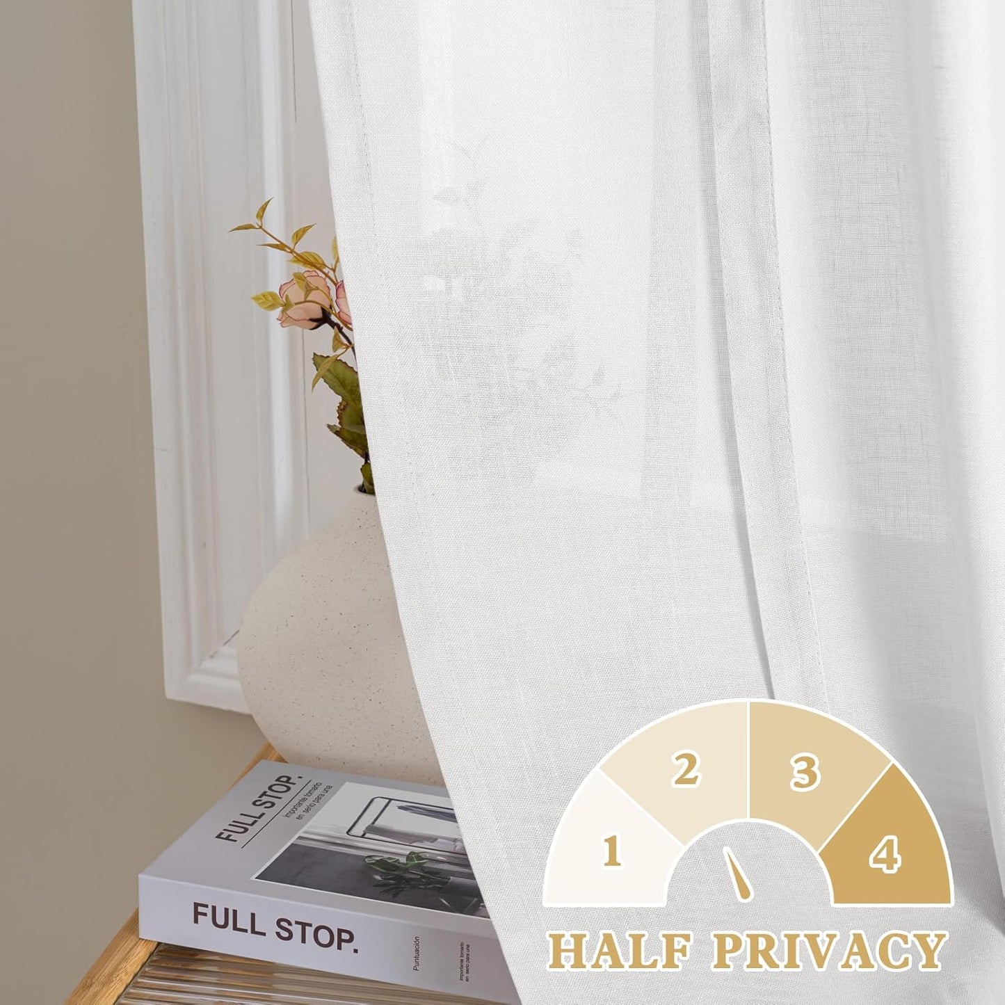 Tie up Linen Curtains 63 Inch Length Nature Linen Textured Privacy Curtain Multi Hanging Ways Shade Balloon Window Shade Rod Pocket Casual Curtain - 42X63 - White