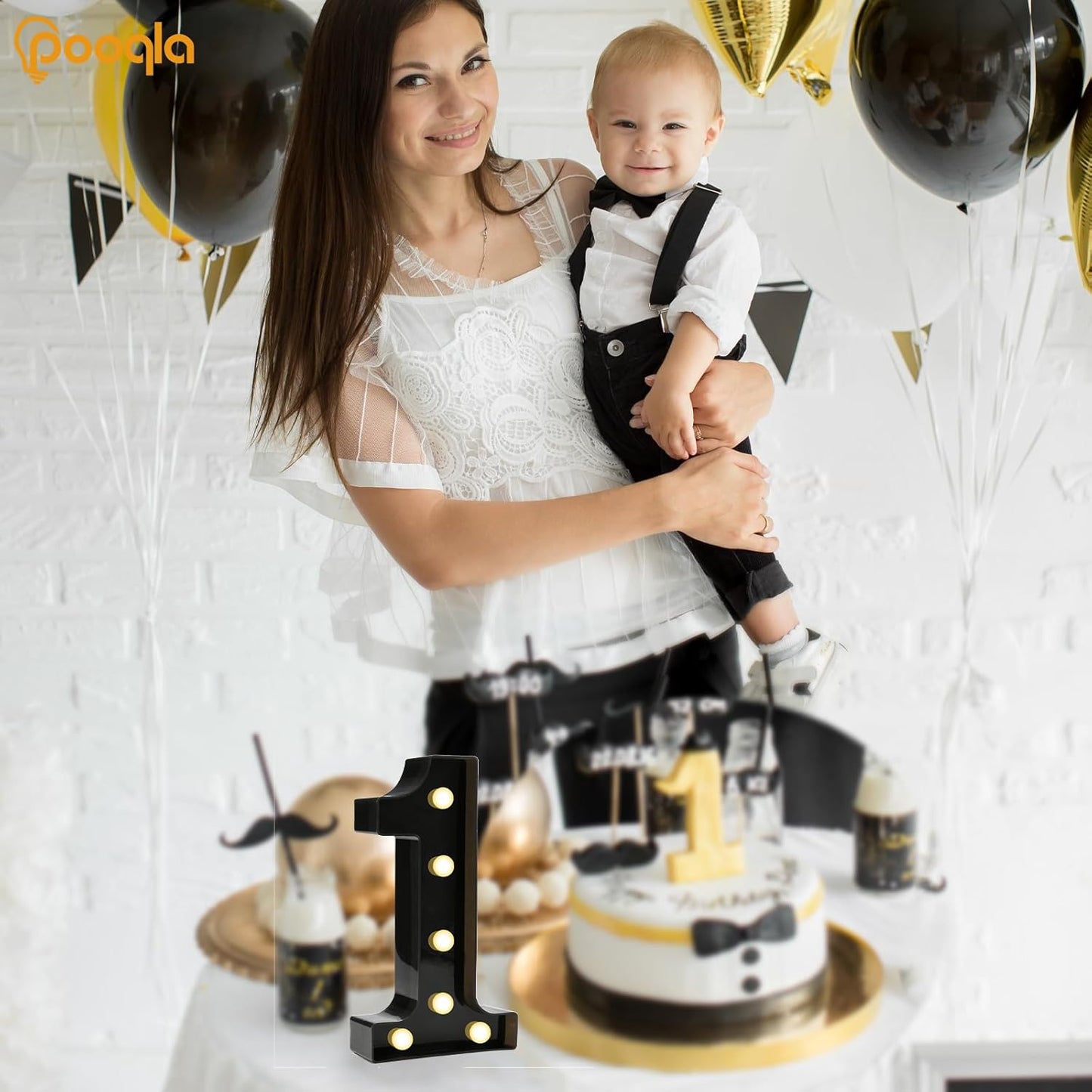 Decorative Led Light up Number Letters, Black Plastic Marquee Number Lights Sign for 1St 10Th 21Th Birthday Party Wedding Decor Battery Operated Black Decoration 1