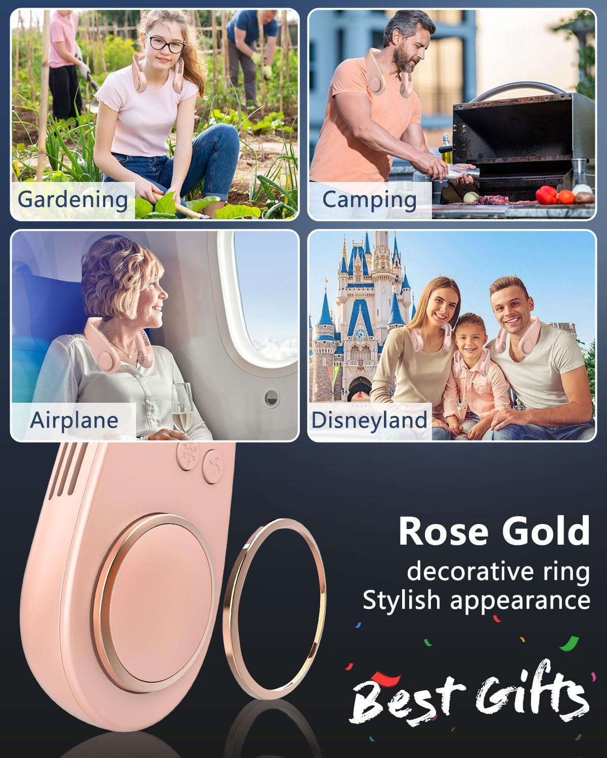 Neck AC Air Conditioner,Personal Cooling Neck Fan,Headphone Neck Fans That Blow Cold Air,Small Tiny Cooler Fan around Your Neck,Cordless Noiseless Long Life Breeze Unit for Travel,Outdoor,Sports Pink