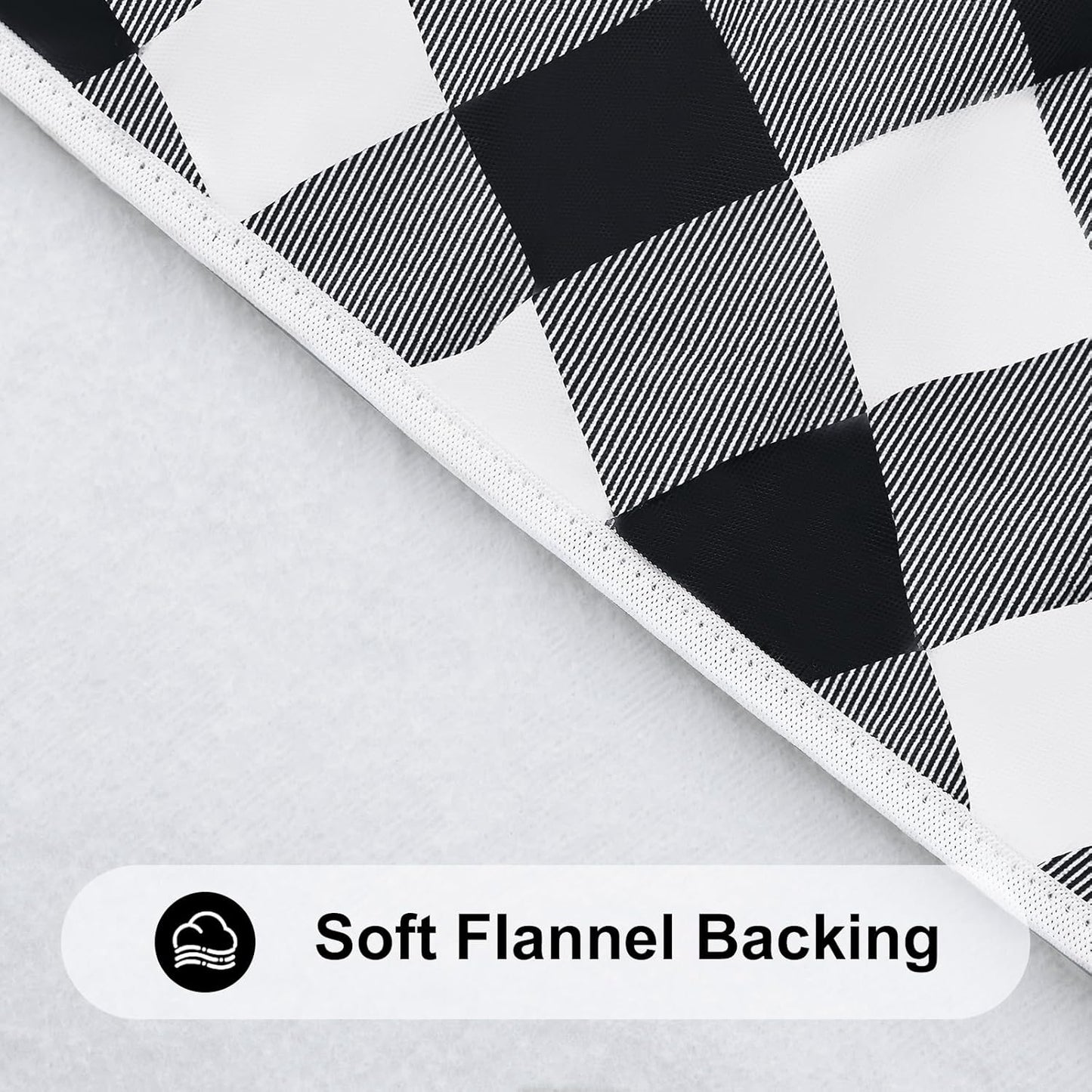 round Picnic Tablecloth, Elastic Waterproof Fitted Vinyl Tablecloths for 36"-44" Tables, Flannel Backed Buffalo Plaid Table Cover for Dining, Camping, Outdoor, Black and White