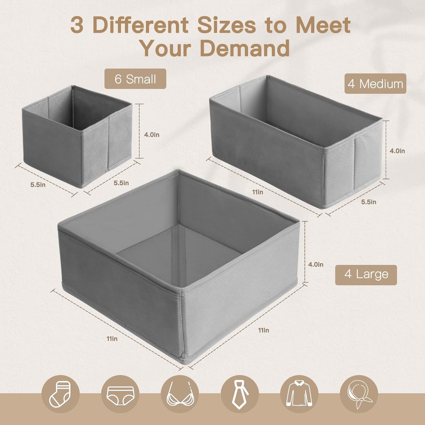 Drawer Organizer Clothes, 14 Pack Dresser Organizer for Baby Clothes, Underwear, Sock- Foldable Closet Organization and Storage Dividers Bins for Nursery, Bedroom and Dorm (Grey)