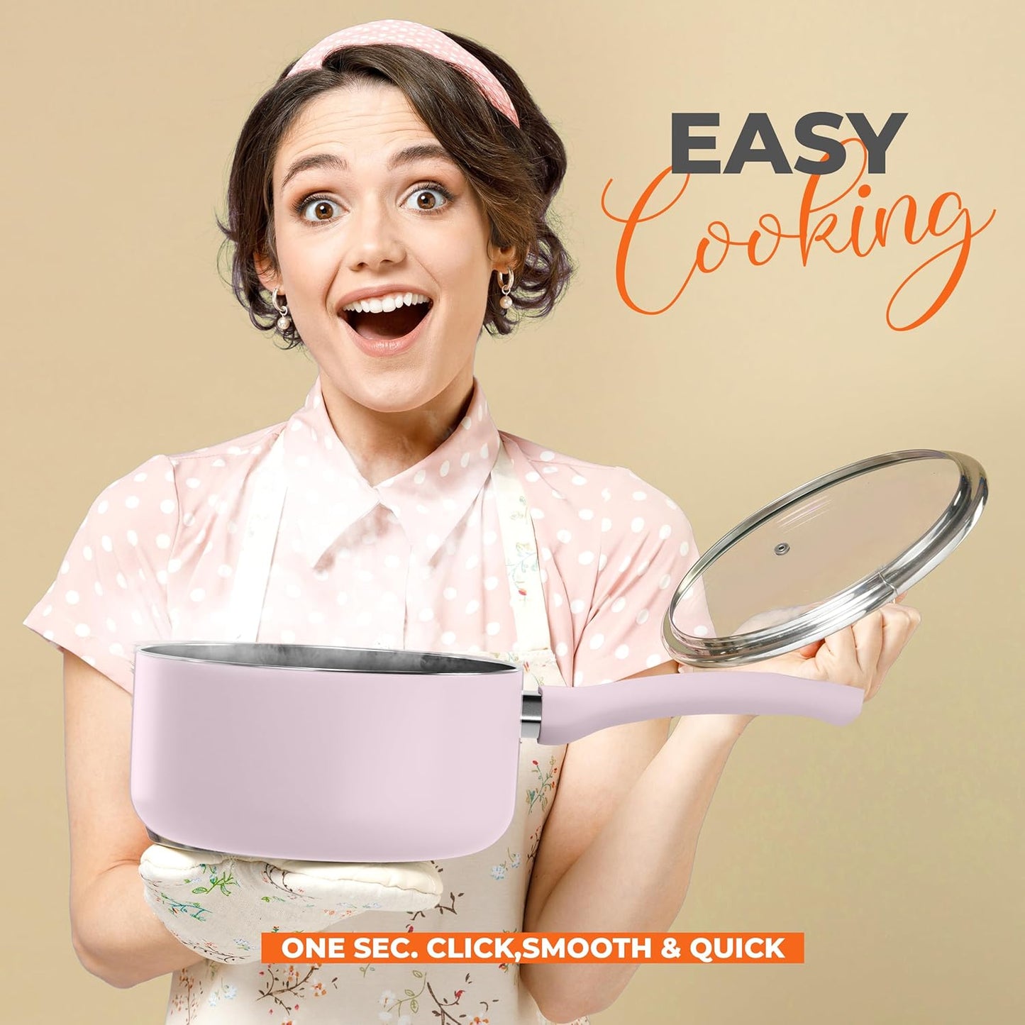 Detachable Handle Nonstick Saucepan with Glass Lid, Multipurpose Use for Home, Kitchen or Restaurant (Purple)