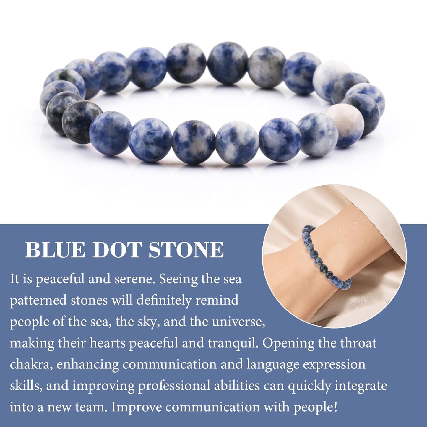 Mother'S Day Handmade Bracelet, Handmade Natural Gemstone Jewelry, Natural Healing Bracelets, Jade Bracelet for Women, Gemstone Beaded Stretch Bracelet 8Mm Stone Bracelet (Blue Dot Stone)