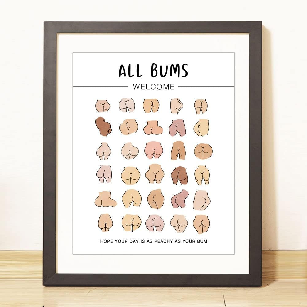Body Positive Wall Art, Funny Bathroom Art, Self Love Print, All Bums Welcome, Cute Bathroom Butts, Bum Collage, Bathroom Wall Decor, No Framed (8X10 INCH)